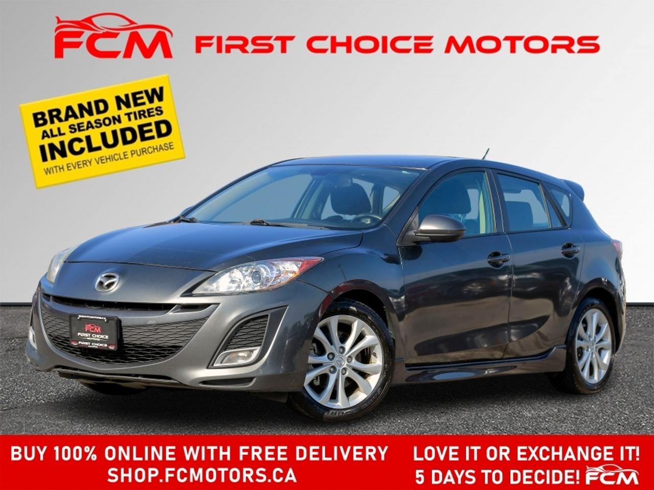 ** ** SPECIAL LIMITED TIME OFFER ** ** PURCHASE ANY VEHICLE THIS WEEK AND RECEIVE 4 BRAND-NEW ALL-SEASON TIRES AT NO ADDITIONAL COST!!! DONT MISS THIS EXCLUSIVE CHANCE TO UPGRADE YOUR RIDE AND STAY PREPARED FOR ANY WEATHER!!!       EXCITING NEWS FROM FIRST CHOICE MOTORS! Our brand-new online showroom is now open to the public, bringing the ultimate car shopping experience right to your fingertips! Enjoy a 100% online car shopping experience, with over 500 certified vehicles in stock, comprehensive protection plans, and thousands of new auto parts & accessories available! Plus, for a limited time, were offering FREE deliveries across Ontario on all vehicle purchases! Dont miss outvisit Shop.fcmotors.ca to find and upgrade your perfect vehicle today!      Welcome to First Choice Motors, the largest car dealership in Toronto of pre-owned cars, SUVs, and vans priced between $5000-$15,000. With an impressive inventory of over 300 vehicles in stock, we are dedicated to providing our customers with a vast selection of affordable and reliable options.       Were thrilled to offer a used 2011 Mazda MAZDA3 GT, grey color with 212,000km (STK#9999) This vehicle was $6490 NOW ON SALE FOR $5990. It is equipped with the following features:   - Automatic Transmission   - Hatchback   - Leather Seats   - Sunroof   - Heated seats   - Bluetooth   - Alloy wheels   - Power windows   - Power locks   - Power mirrors   - Air Conditioning      At First Choice Motors, we believe in providing quality vehicles that our customers can depend on. All our vehicles come with a 36-day guarantee on all safety related items. We also offer additional warranty options up to 5 years for our customers who want extra peace of mind.      Furthermore, all our vehicles are sold fully certified with brand new brakes rotors and pads, a fresh oil change, and brand new set of all-season tires installed & balanced. You can be confident that this car is in excellent condition and ready to hit the road.      At First Choice Motors, we believe that everyone deserves a chance to own a reliable and affordable vehicle. Thats why we offer financing options with low interest rates starting at 7.9% O.A.C. Were proud to approve all customers, including those with bad credit, no credit, students, and even 9 socials. Our finance team is dedicated to finding the best financing option for you and making the car buying process as smooth and stress-free as possible.      Our dealership is open 7 days a week to provide you with the best customer service possible. We carry the largest selection of used vehicles for sale under $9990 in all of Ontario. We stock over 300 cars, mostly Hyundai, Chevrolet, Mazda, Honda, Volkswagen, Toyota, Ford, Dodge, Kia, Mitsubishi, Acura, Lexus, and more. With our ongoing sale, you can find your dream car at a price you can afford. Come visit us today and experience why we are the best choice for your next used car purchase!      All prices include $22.00 OMVIC Fee.  Excludes, license plates, ownership registration and ONTARIO HST (13%)   *No Credit Card payments can be accepted for Vehicle Purchases*    *No Credit Card payments can be accepted for Vehicle Purchases*