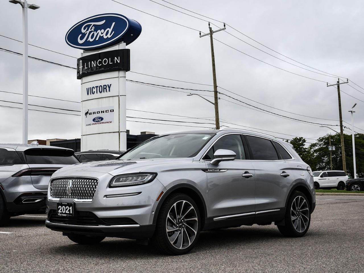 <h2>NOW AVAILABLE AT VICTORY FORD LINCOLN</h2><h1>2021 Lincoln Nautilus Reserve AWD 201A</h1><h3>Reserve 201A Package  Class II Trailer Tow Package  Lincoln Co-Pilot360 Plus  Premium Luxury SUV</h3><p>This 2021 Lincoln Nautilus Reserve AWD 201A delivers refined luxury, advanced technology, and confident capability in a sophisticated midsize SUV. Equipped with the Reserve 201A Package and Class II Trailer Tow Package, this Nautilus offers premium comfort, elegant styling, and versatile functionality for both everyday driving and weekend getaways.</p><h3>POWER & PERFORMANCE</h3><ul><li><p>2.0L Turbocharged EcoBoost® Engine</p></li><li><p>8-Speed Automatic Transmission</p></li><li><p>Intelligent All-Wheel Drive (AWD)</p></li><li><p>250 Horsepower / 280 lb-ft Torque</p></li><li><p>Class II Trailer Tow Package</p></li><li><p>Lincoln Drive Modes</p></li></ul><h3>PACKAGE</h3><ul><li><p>201A Reserve Equipment Group</p></li><li><p>Class II Trailer Tow Package</p></li><li><p>Lincoln Co-Pilot360 Plus</p></li><li><p>Heated & Ventilated Front Seats</p></li><li><p>Heated Steering Wheel</p></li><li><p>Remote Start System</p></li></ul><h3>EXTERIOR FEATURES</h3><ul><li><p>20" Premium Aluminum Wheels</p></li><li><p>LED Adaptive Pixel Headlamps</p></li><li><p>Hands-Free Power Liftgate</p></li><li><p>Lincoln Signature Grille</p></li><li><p>Power-Folding Side Mirrors</p></li><li><p>Elegant Nautilus Styling</p></li></ul><h3>INTERIOR & COMFORT</h3><ul><li><p>Premium Leather Seating Surfaces</p></li><li><p>Heated & Ventilated Front Seats</p></li><li><p>10-Way Power Driver & Passenger Seats</p></li><li><p>Heated Steering Wheel</p></li><li><p>Dual-Zone Automatic Climate Control</p></li><li><p>Quiet Flight Cabin Experience</p></li></ul><h3>TECHNOLOGY</h3><ul><li><p>SYNC® 4 with 13.2" Touchscreen</p></li><li><p>Voice-Activated Navigation System</p></li><li><p>Apple CarPlay® & Android Auto</p></li><li><p>Lincoln Connect with Wi-Fi Hotspot</p></li><li><p>Wireless Charging Pad</p></li><li><p>Revel® Premium Audio System</p></li></ul><h3>SAFETY & DRIVER ASSISTANCE</h3><ul><li><p>Lincoln Co-Pilot360 Plus</p></li><li><p>Adaptive Cruise Control with Stop & Go</p></li><li><p>Blind Spot Information System (BLIS®)</p></li><li><p>Lane Centering Assist</p></li><li><p>Evasive Steering Assist</p></li><li><p>360-Degree Camera System</p></li><li><p>Active Park Assist Plus</p></li></ul><h3>HIGHLIGHTS</h3><ul><li><p>Reserve 201A Equipment Group</p></li><li><p>Class II Trailer Tow Package</p></li><li><p>Lincoln Co-Pilot360 Plus</p></li><li><p>Premium Leather Interior</p></li><li><p>Revel® Premium Audio System</p></li><li><p>Luxury SUV Comfort & Capability</p></li></ul><h3>Special Offer:</h3><p><strong>Peace of Mind Included:</strong> 3-Month Comprehensive Warranty (for vehicles under 10 years old & under 160,000 km) No-Haggle, Live Market Pricing  Transparent & Competitive All-Inclusive Pricing: Fees, Reconditioning, and Full Detailing Included (Taxes & Licensing Extra)</p><h4>Additional Details:</h4><p><strong>Keys:</strong> Standard with one key. Additional keys (if provided by the previous owner) included at no cost. Optional key purchases available upon request.</p><p><strong>Visit Victory Ford Lincoln Today</strong> Schedule your appointment to experience this exceptional vehicle.</p>
