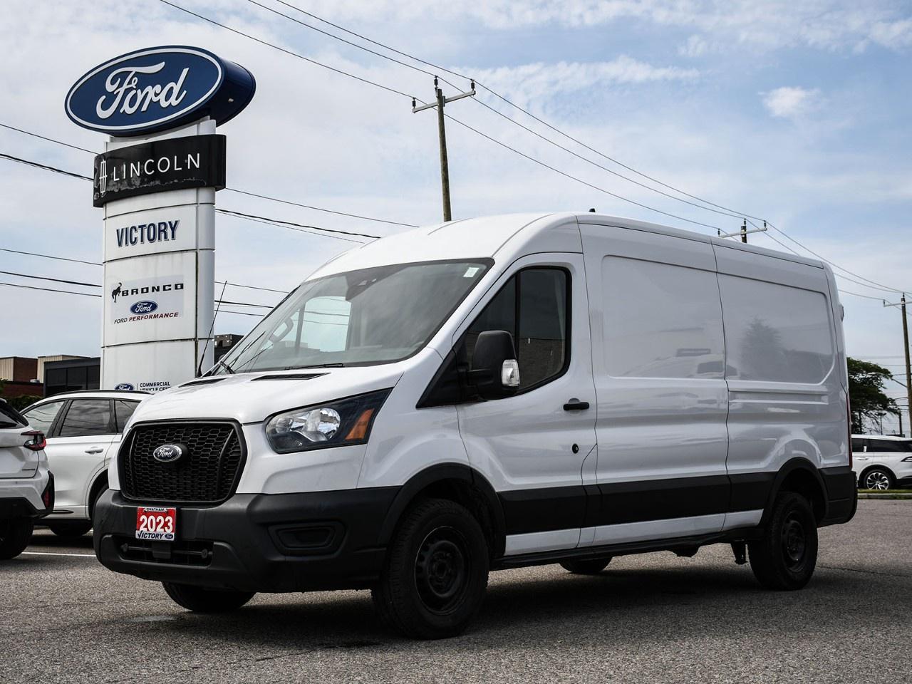 <h2>NOW AVAILABLE AT VICTORY FORD LINCOLN</h2><h1>2023 Ford Transit-250 Medium Roof RWD 148" Wheelbase</h1><h3>Medium Roof Configuration  148" Wheelbase  SYNC® 4 AM/FM Bluetooth® System  Commercial Cargo Van</h3><p>This 2023 Ford Transit-250 Medium Roof RWD with a 148" wheelbase delivers exceptional cargo capacity, proven capability, and modern connectivity for businesses on the move. Equipped with the SYNC® 4 AM/FM Bluetooth® system, this Transit offers a practical workspace, flexible cargo solutions, and the reliability professionals depend on every day.</p><h3>POWER & PERFORMANCE</h3><ul><li><p>3.5L PFDi V6 Engine</p></li><li><p>10-Speed Automatic Transmission</p></li><li><p>Rear-Wheel Drive (RWD)</p></li><li><p>148" Long Wheelbase Configuration</p></li><li><p>Heavy-Duty Suspension System</p></li><li><p>Built for Commercial Duty Applications</p></li></ul><h3>PACKAGE</h3><ul><li><p>Transit-250 Cargo Van Series</p></li><li><p>Medium Roof Configuration</p></li><li><p>148" Wheelbase Package</p></li><li><p>SYNC® 4 AM/FM Bluetooth® System</p></li><li><p>Cruise Control</p></li><li><p>Power Equipment Group</p></li></ul><h3>EXTERIOR FEATURES</h3><ul><li><p>Medium Roof Cargo Configuration</p></li><li><p>Dual Sliding Side Door Access</p></li><li><p>Split Rear Cargo Doors</p></li><li><p>Black Front & Rear Bumpers</p></li><li><p>16" Heavy-Duty Steel Wheels</p></li><li><p>Large Cargo Loading Openings</p></li></ul><h3>INTERIOR & COMFORT</h3><ul><li><p>Durable Vinyl Seating Surfaces</p></li><li><p>2-Passenger Front Seating</p></li><li><p>Tilt & Telescoping Steering Wheel</p></li><li><p>Power Windows & Door Locks</p></li><li><p>Large Interior Storage Areas</p></li><li><p>Excellent Driver Visibility</p></li></ul><h3>TECHNOLOGY</h3><ul><li><p>SYNC® 4 Infotainment System</p></li><li><p>AM/FM Audio System</p></li><li><p>Bluetooth® Hands-Free Connectivity</p></li><li><p>USB Connectivity</p></li><li><p>Voice Recognition Controls</p></li><li><p>Rear View Camera</p></li></ul><h3>SAFETY & DRIVER ASSISTANCE</h3><ul><li><p>Pre-Collision Assist with Automatic Emergency Braking</p></li><li><p>Lane Keeping System</p></li><li><p>Rear View Camera</p></li><li><p>Auto High-Beam Headlamps</p></li><li><p>AdvanceTrac® with Roll Stability Control</p></li><li><p>Tire Pressure Monitoring System</p></li><li><p>Driver & Passenger Front Airbags</p></li></ul><h3>HIGHLIGHTS</h3><ul><li><p>148" Wheelbase Configuration</p></li><li><p>Medium Roof Cargo Capacity</p></li><li><p>Rear-Wheel Drive</p></li><li><p>SYNC® 4 AM/FM Bluetooth® System</p></li><li><p>Commercial Work Van Capability</p></li><li><p>Excellent Cargo Accessibility</p></li></ul><h3>Special Offer:</h3><p><strong>Peace of Mind Included:</strong> 3-Month Comprehensive Warranty (for vehicles under 10 years old & under 160,000 km) No-Haggle, Live Market Pricing  Transparent & Competitive All-Inclusive Pricing: Fees, Reconditioning, and Full Detailing Included (Taxes & Licensing Extra)</p><h4>Additional Details:</h4><p><strong>Keys:</strong> Standard with one key. Additional keys (if provided by the previous owner) included at no cost. Optional key purchases available upon request.</p><p><strong>Visit Victory Ford Lincoln Today</strong> Schedule your appointment to experience this exceptional vehicle.</p>