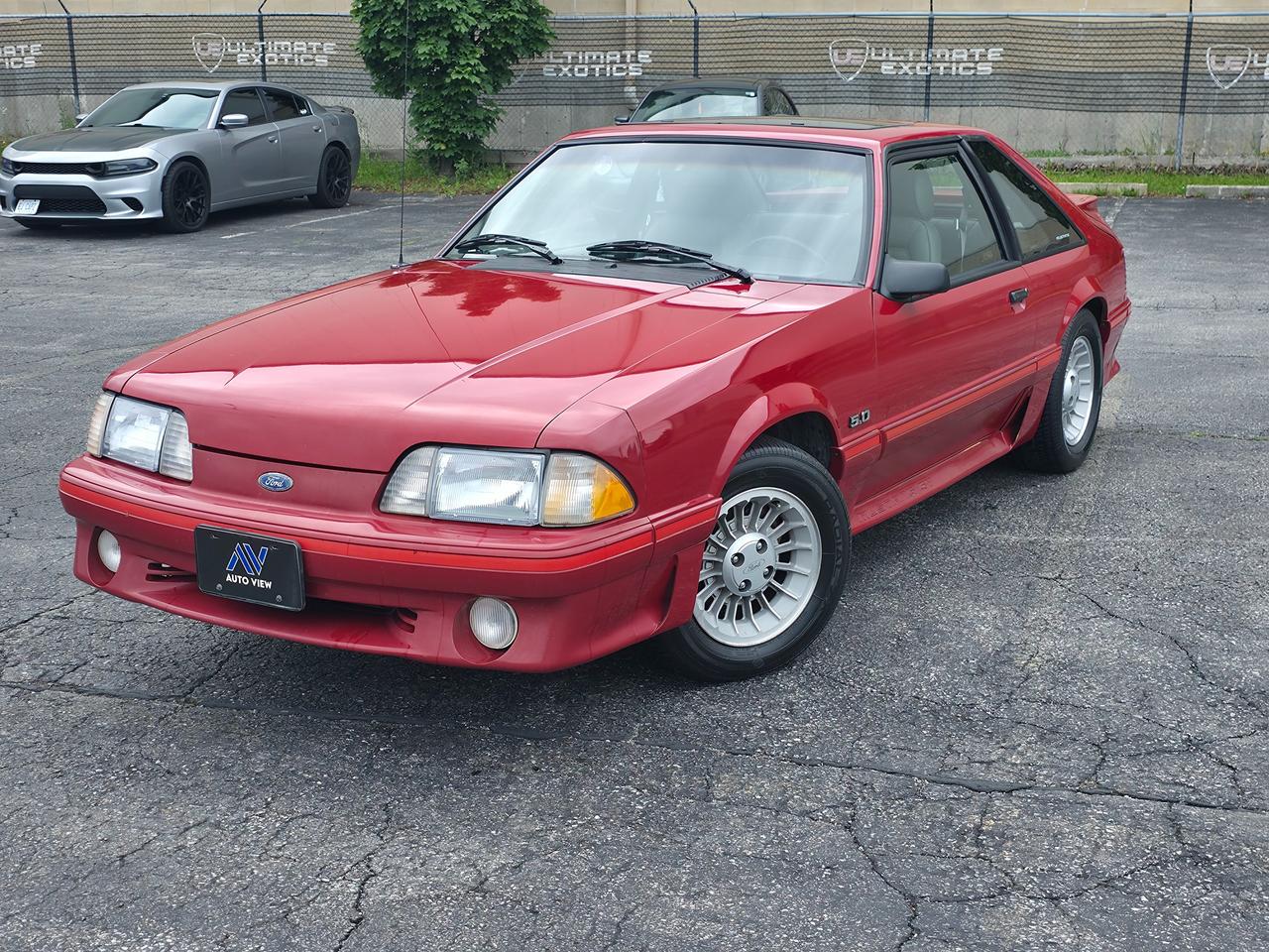 <p dir=ltr>JUST ARRIVED!!</p><p dir=ltr>1987 Ford Mustang GT</p><p dir=ltr>COLLECTABLE CLASSIC CAR!!</p><p dir=ltr>PAINT CODE: 2D (Medium Scarlet)</p><p dir=ltr>The 1987 Ford Mustang GT is one of the most celebrated and definitive Fox Body Mustangs ever built. It marked a major mid-cycle refresh for the third-generation pony car, introducing the iconic, flush-fitting Aero styling and heavily upgrading the performance hardware.</p><p dir=ltr><strong>Core Specifications:</strong></p><p dir=ltr><strong>Engine:</strong> 5.0L (302 cu in) High-Output (HO) V8.</p><p dir=ltr><strong>Horsepower: </strong>225 hp @ 4,000 RPM.</p><p dir=ltr><strong>Torque: </strong>300 lb-ft @ 3,200 RPM.</p><p dir=ltr><strong>Fuel Delivery:</strong> Electronic Multi-Port Fuel Injection (EFI).</p><p dir=ltr><strong>Transmissions:</strong> Borg-Warner 5-speed manual with overdrive.</p><p dir=ltr><strong>Drivetrain:</strong> Rear-wheel drive (RWD) with a Traction-Lok limited-slip rear axle.</p><p dir=ltr><strong>Major 1987 Redesign Highlights:</strong></p><p dir=ltr><strong>Exterior Styling:</strong> Ford ditched the old four-headlight four-eye look for a smooth, grill-less front fascia, aerodynamic composite headlights, and integrated round fog lamps.</p><p dir=ltr><strong>GT Ground Effects: </strong>The GT trim stood out dramatically from the base LX with an aggressive factory body kit, pronounced side skirts, a large rear spoiler, and distinctive cheese grater louvered taillights.</p><p dir=ltr><strong>Engine Improvements:</strong> Thanks to the introduction of the freer-flowing E7TE cast-iron cylinder heads and a revised intake setup, factory horsepower leaped from 200 hp in 1986 to a potent 225 hp.</p><p dir=ltr><strong>Updated Cabin:</strong> The interior received a massive overhaul, featuring a completely modernized dashboard, integrated console, tilt steering wheel, and high-bolstered sport seats with power lumbar supports.</p><p dir=ltr><strong>Sunroof:</strong> The 1987 Ford Mustang GT came with an optional factory-installed flip-up sunroof (often called a moonroof). This manual sunroof panel is completely removable for an open-air driving experience.</p><p dir=ltr style=line-height: 1.2; margin-top: 12pt; margin-bottom: 12pt;>&nbsp;</p><p dir=ltr style=line-height: 1.2; margin-top: 12pt; margin-bottom: 12pt;><span style=font-size: 11pt; font-family: Roboto,sans-serif; color: #000000; background-color: transparent; font-weight: 400; font-style: italic; font-variant: normal; text-decoration: none; vertical-align: baseline; white-space: pre-wrap;>**VEHICLE BEING SOLD ON CONSIGNMENT** </span></p><p dir=ltr style=line-height: 1.2; margin-top: 12pt; margin-bottom: 12pt;><span style=font-size: 11pt; font-family: Roboto,sans-serif; color: #000000; background-color: transparent; font-weight: 400; font-style: italic; font-variant: normal; text-decoration: none; vertical-align: baseline; white-space: pre-wrap;>FINANCING AND LEASING AVAILABLE ON ALL CERTIFIED VEHICLES.</span></p><p dir=ltr style=line-height: 1.2; margin-top: 12pt; margin-bottom: 12pt;><span style=font-size: 11pt; font-family: Roboto,sans-serif; color: #000000; background-color: transparent; font-weight: 400; font-style: italic; font-variant: normal; text-decoration: none; vertical-align: baseline; white-space: pre-wrap;>HST and Licensing Fees are to be charged on all vehicles.&nbsp;</span></p><p dir=ltr style=line-height: 1.2; margin-top: 12pt; margin-bottom: 12pt;><span style=font-size: 11pt; font-family: Roboto,sans-serif; color: #000000; background-color: transparent; font-weight: 400; font-style: italic; font-variant: normal; text-decoration: none; vertical-align: baseline; white-space: pre-wrap;>All CERTIFIED vehicles come with a 36-day Safety Guarantee.</span></p><p dir=ltr style=line-height: 1.2; margin-top: 12pt; margin-bottom: 12pt;><span style=font-size: 11pt; font-family: Roboto,sans-serif; color: #000000; background-color: transparent; font-weight: 400; font-style: italic; font-variant: normal; text-decoration: none; vertical-align: baseline; white-space: pre-wrap;>ALL CERTIFIED VEHICLES COME WITH A BRONZE GLOBAL WARRANTY (3 MONTH / 3,000 KM / $1,000 PER CLAIM)</span></p><p dir=ltr style=line-height: 1.2; margin-top: 12pt; margin-bottom: 12pt;><span style=font-size: 11pt; font-family: Roboto,sans-serif; color: #000000; background-color: transparent; font-weight: 400; font-style: italic; font-variant: normal; text-decoration: none; vertical-align: baseline; white-space: pre-wrap;>EXTENDED GLOBAL WARRANTY OPTIONS AVAILABLE ON ALL CERTIFIED VEHICLES.</span></p><p dir=ltr style=line-height: 1.2; margin-top: 12pt; margin-bottom: 12pt;><span style=font-size: 11pt; font-family: Roboto,sans-serif; color: #000000; background-color: transparent; font-weight: 400; font-style: italic; font-variant: normal; text-decoration: none; vertical-align: baseline; white-space: pre-wrap;>Auto View is located at 590 South Service Road Stoney Creek, only minutes off the QEW Exit 83 Fruitland Road!</span></p><p dir=ltr style=line-height: 1.2; margin-top: 12pt; margin-bottom: 12pt;><span style=font-size: 11pt; font-family: Roboto,sans-serif; color: #000000; background-color: transparent; font-weight: 400; font-style: italic; font-variant: normal; text-decoration: none; vertical-align: baseline; white-space: pre-wrap;>Contact us VIA email, call, or text!</span></p><p dir=ltr style=line-height: 1.2; margin-top: 12pt; margin-bottom: 12pt;><span style=font-size: 11pt; font-family: Roboto,sans-serif; color: #000000; background-color: transparent; font-weight: 400; font-style: italic; font-variant: normal; text-decoration: none; vertical-align: baseline; white-space: pre-wrap;>sales@autoview.ca</span></p><p style=line-height: 1.2;><span id=docs-internal-guid-dc6619b1-7fff-14fb-1847-6df547af7f68></span></p><p dir=ltr style=line-height: 1.2; margin-top: 12pt; margin-bottom: 12pt;><span style=font-size: 11pt; font-family: Roboto,sans-serif; color: #000000; background-color: transparent; font-weight: 400; font-style: italic; font-variant: normal; text-decoration: none; vertical-align: baseline; white-space: pre-wrap;>905-379-4206</span></p>