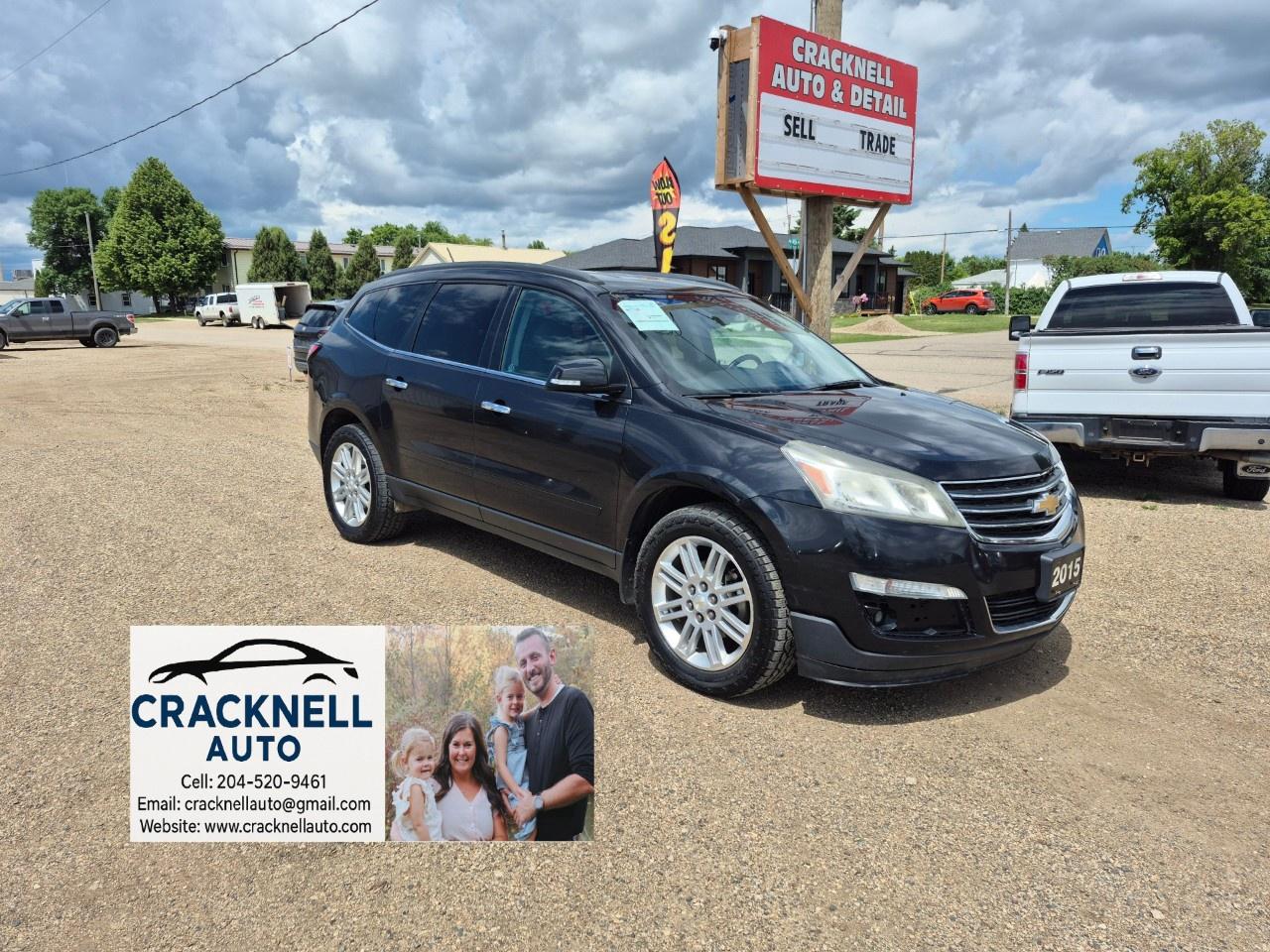 <p>2015 Chevrolet Traverse AWD - Safetied/Clean Title - $148 Bi-Weekly + Tax</p><p><span style=color:rgb( 15 , 15 , 15 )>﻿Located in Carberry, but capable of bringing to Brandon. Priced to Sell! Carfax Available, excellent condition</span></p><ul><li><p>8-passenger seating with 2nd-row Bench</p></li><li><p>Rearview camera</p></li><li><p>Remote start</p></li><li><p>Heated front seats</p></li><li><p>8-way power drivers seat</p></li><li><p>Touchscreen infotainment system with Bluetooth connectivity</p></li><li><p>Tri-zone automatic climate control</p></li><li><p>Alloy wheels</p></li><li><p>Roof rails</p></li><li><p>Local</p></li><li><p>Freshly Serviced</p></li></ul><p>Financing Available/ Warranty Available /Trades Welcome /<span style=color:rgb( 15 , 15 , 15 )>delivery available.</span></p><p></p><p>Call/Text<u> 204-520-9461</u></p><p></p><p>Dealer #5905</p><p></p><p><strong>Vehicle available for dealer trading, perfect subprime car</strong></p><p></p><p>Treaty cards accepted - 7 Day insurances available meaning you can drive home the same day even if MPI is closed (good for weekends and after hours)</p>