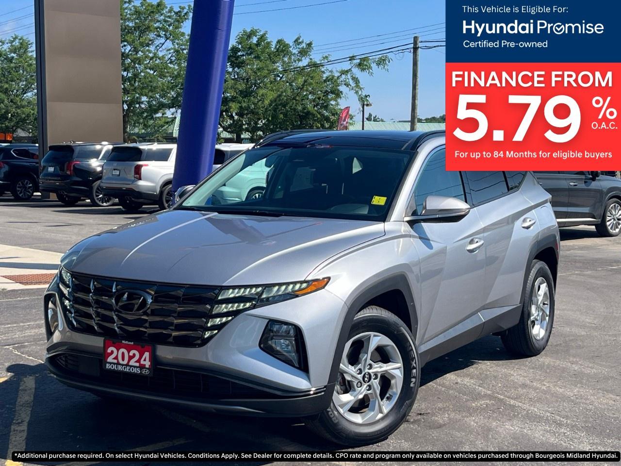 <p>Introducing the 2024 Hyundai Tucson Trend AWD, a striking SUV in a shimmering silver finish designed for those who appreciate both style and performance. The all-wheel-drive system and automatic transmission ensure exceptional handling on all terrains, making every drive smooth and controlled.</p><p>Step inside to find a refined black interior fitted with luxurious features that include heated front seats and a heated steering wheel, all designed to enhance your comfort during colder Canadian months. The Tucson's exterior is complemented by sleek alloy wheels, making it stand out on the road.</p><p>In terms of technology, this model comes equipped with a host of intelligent systems, including a navigation system and smart device integration for effortless connectivity on the go. Safety features like lane assist and adaptive cruise control provide peace of mind, while the backup camera assists in safe maneuvering. If thats not enough, enjoy additional luxury with a sunroof, air conditioning, and a remote start feature that awaits your command.</p><p>Perfect for families or individuals seeking a modern and reliable vehicle, the Hyundai Tucson Trend AWD combines functionality with style. Reach out to the friendly team at Bourgeois Midland Hyundai today for more information on how you can make this versatile SUV yours!</p> <p><strong>Why Choose the Bourgeois Auto Group?</strong></p><p>For 80 years, Bourgeois Auto Group has been delivering exceptional automotive experiences. Our factor trained teams work to ensure you receive the shopping experience you deserve; whether you're looking for a new or new-to-you vehicle.</p><p>Shop 24/7 with our online showroom and chat service, ensuring convenience every step of the way. No hidden fees, full disclosure, and every pre-owned vehicle comes with a Carfax® report for peace of mind.</p><p>We offer a wide selection of pre-owned vehicles, all competitively priced using real-time market data. Get the best deal on your purchase and trade-in with our free Live Market Analysis report.</p><p>Looking to sell your car? We buy any make or modelno purchase required. Our simple to use online trade valuation tool will provide you with a clear, transparent selling experience whether you buy our car or not.</p><p>Backed by hundreds dedicated employees across 4 convenient locations, were here to meet all your automotive needs. Visit us in Midland or Parry Sound and explore our inventory or schedule your next service today.</p> <p><strong>Financing Your Next Vehicle with Bourgeois Midland Hyundai:</strong></p><p>At Bourgeois Midland Hyundai, we make financing your next vehicle simple and stress-free! Our team works with trusted lenders to find flexible options tailored to your budget. Drive away with confidenceapply today!</p><p>Take advantage of our online pre-qualification tool, backed by Equifax and TD Bank to find the payment that works for you. Simply <a href=https://www.bourgeoishyundai.com/pre-qualify-for-financing/ rel=nofollow><strong>CLICK HERE</strong></a> to use our secure online credit tool with no impact to your credit. </p>