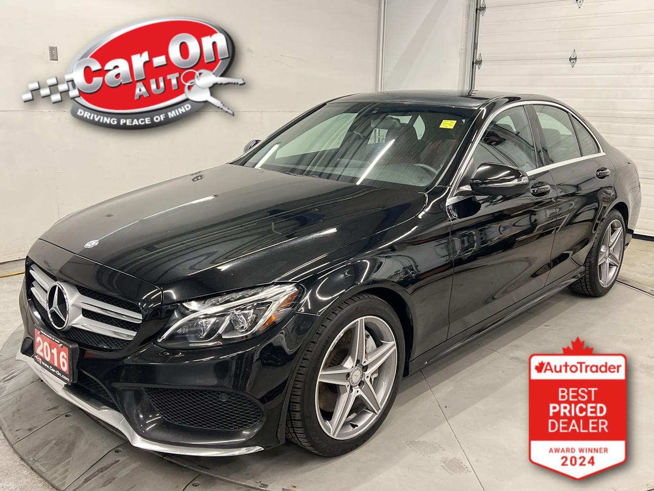 C300 ALL-WHEEL DRIVE W/ PREMIUM & AMG SPORT PACKAGE!! Red leather seats, panoramic sunroof, heated seats & steering, premium 18-inch AMG alloys, navigation, blind spot monitor, pre-collision system, backup camera, dual-zone climate control, paddle shifters, rain-sensing wipers, keyless entry, full power group incl. power driver & passenger seats, automatic headlights, cruise control and Bluetooth!!*This car was used as a previous daily rental*