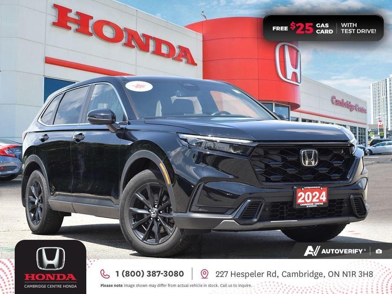 <p><span style=color:rgb( 0 , 0 , 0 )><strong>FUEL-EFFICIENT HYBRID! IN EXCELLENT SHAPE! ONE PREVIOUS OWNER! CLEAN CARFAX!</strong></span></p><p><span style=color:rgb( 0 , 0 , 0 )>2024 Honda CR-V Hybrid EX-L featuring CVT transmission, five passenger seating, remote engine starter, rearview camera with dynamic guidelines, power sunroof, Apple CarPlay and Android Auto connectivity, Siri® Eyes Free compatibility, ECON mode, steering wheel mounted controls, cruise control, air conditioning, dual climate zones, heated front seats, 12V power outlet, proximity key entry, push button start, Idle stop, power mirrors, power locks, power windows, 60/40 split fold-down rear seatback, Anchors and Tethers for Children (LATCH), The Honda Sensing Technologies - Adaptive Cruise Control, Forward Collision Warning system, Collision Mitigation Braking system, Lane Departure Warning system, Lane Keeping Assist system, Road Departure Mitigation system, Traffic Jam Assist and Rear Cross Traffic Monitor, remote keyless entry, LED daytime running lights, electronic stability control and anti-lock braking system.Contact Cambridge Centre Honda for special discounted finance rates, as low as 8.99%, on approved credit from Honda Financial Services. </span></p><p><span style=color:rgb( 255 , 0 , 0 )><strong>FREE $25 GAS CARD WITH TEST DRIVE!</strong></span></p><p><span style=color:rgb( 0 , 0 , 0 )>Our philosophy is simple. We believe that buying and owning a car should be easy, enjoyable and transparent. Welcome to the Cambridge Centre Honda Family! Cambridge Centre Honda proudly serves customers from Cambridge, Kitchener, Waterloo, Brantford, Hamilton, Waterford, Brant, Woodstock, Paris, Branchton, Preston, Hespeler, Galt, Puslinch, Morriston, Roseville, Plattsville, New Hamburg, Baden, Tavistock, Stratford, Wellesley, St. Clements, St. Jacobs, Elmira, Breslau, Guelph, Fergus, Elora, Rockwood, Halton Hills, Georgetown, Milton and all across Ontario!</span></p>