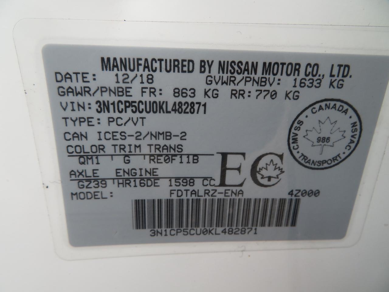 2019 Nissan Kicks S FWD Photo