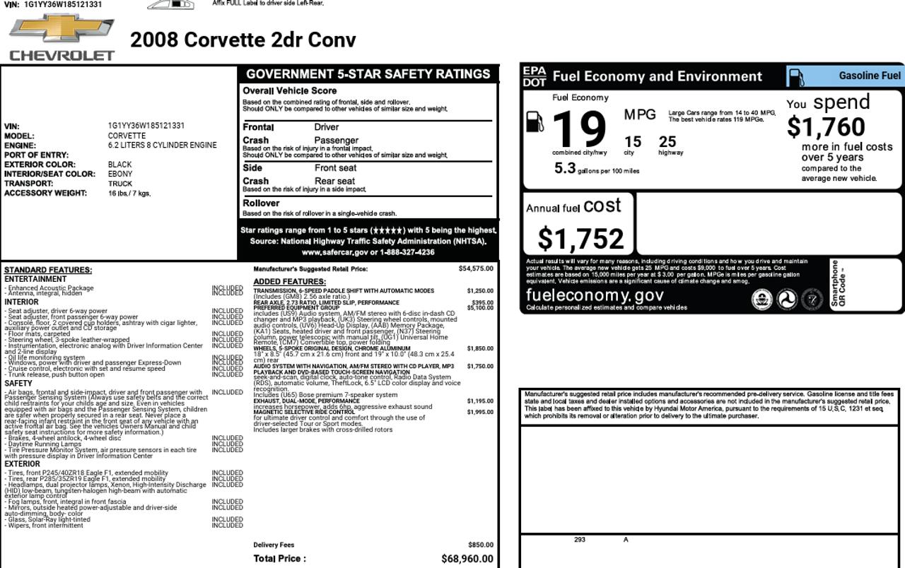 2008 Chevrolet Corvette Convertible LS3 3LT Clean Carfax | Magnetic Ride Photo