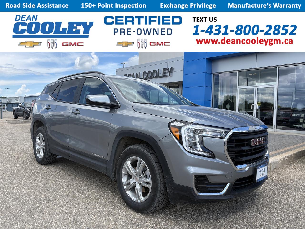 Heated Front Seats, Lane Departure Warning, Lane Keeping Assist, Remote Engine Start, Automatic Highbeams, Android Auto, Apple CarPlay    * Stay warm and comfortable with heated front seats, perfect for those chilly days.   * Drive with confidence thanks to advanced safety features like Lane Departure Warning and Lane Keeping Assist, ensuring you stay on track.   * Enjoy the convenience of Remote Engine Start, allowing you to start your vehicle from a distance.   * Automatic Highbeams provide optimal visibility without the need for manual adjustments.   * Seamlessly integrate your smartphone with Android Auto and Apple CarPlay, offering hands-free access to apps, music, and navigation.   * With all-wheel drive capabilities, tackle various terrains and weather conditions with ease.   * Stay connected on the go with a built-in WiFi hotspot for ultimate convenience.  === Trim Level: SLE ===  The GMC Terrain SLE stands out with its blend of practicality and technology. This trim offers premium cloth seating, a touch of luxury with heated seats, and advanced safety features like Lane Departure Warning. Compared to lower trims, the SLE adds more convenience with features like Remote Engine Start and a user-friendly infotainment system complete with both Android Auto and Apple CarPlay. All of these elements make it an enticing choice for those looking for a balanced mix of comfort and modern tech.  Located in Dauphin, our dealership is committed to providing exceptional service and a hassle-free car-buying experience.  Dean Cooley GM has been serving the Parkland area since 1995, and we are proud to have contributed to the areas automotive needs for almost three decades. Specializing in Chevrolet, Buick, and GMC vehicles, along with certified pre-owned options, we take pride in matching you with the perfect vehicle to suit your needs. Our in-house financial experts are dedicated to simplifying the financing and leasing process, offering personalized solutions. At the heart of our operation lies our service department, complete with a cutting-edge collision and glass center. Here, we service all makes and models with meticulous precision and care. We also have a comprehensive parts department, stocked with essential parts, accessories, and tires all conveniently located under one roof. Visit us today at 1600 Main Street South in Dauphin and experience a new standard in the automotive industry.