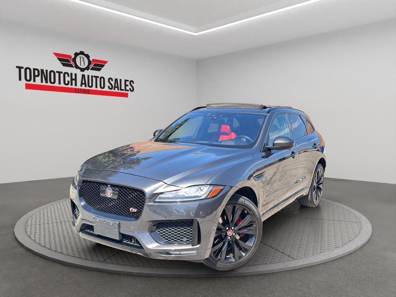 <p><strong>2018 Jaguar F-PACE | Stock #328666 | VIN: SADCM2FV4JA328666</strong></p><p><br></p><p><strong>Available Now at Topnotch Auto Sales Inc</strong></p><p><br></p><p>Discover unparalleled luxury and performance with the 2018 Jaguar F-PACE, now available at Topnotch Auto Sales Inc <span id=jodit-selection_marker_1782219266366_06446150600709033 data-jodit-selection_marker=start style=line-height: 0; display: none;></span>. Combining the sophistication you expect from the Jaguar brand with the capability of a performance SUV, this F-PACE is designed to impress at every turn. Whether youre seeking a stylish daily driver or an SUV that commands the road with confidence, this remarkable vehicle stands out with its dynamic presence and refined craftsmanship.</p><p><br></p><p><strong>Performance & Driving Dynamics</strong></p><p><br></p><p>Beneath the hood, the 2018 Jaguar F-PACE is powered by a responsive, efficient engine paired with a seamless automatic transmission, delivering a balance of power and economy for drivers who demand more from their SUV. The advanced all-wheel drive (AWD) system ensures stable traction across various road conditions, while the expertly tuned suspension and precise steering provide a sporty, exhilarating driving experience. The F-PACE is engineered for versatility, adapting effortlessly from city streets to open highways and beyond.</p><p><br></p><p><strong>Luxurious & Spacious Interior</strong></p><p><br></p><p>Step into an oasis of elegance and comfort with the F-PACEs thoughtfully crafted interior. This luxury SUV features premium leather seating surfaces, complemented by power-adjustable front seats for individual comfort. Dual-zone climate control creates a pleasant atmosphere for all occupants, while available heated seats and a panoramic sunroof (if equipped) elevate the driving experience. The spacious cabin boasts versatile split-folding rear seats and impressive cargo capacity, making it ideal for family adventures or weekend escapes.</p><p><br></p><p><strong>Interior Features:</strong></p><ul><li><br></li><li>Premium leather seating for a refined touch</li><li><br></li><li>Power-adjustable front seats for personalized comfort</li><li><br></li><li>Dual-zone automatic climate control</li><li><br></li><li>Heated front seats</li><li><br></li><li>Expansive panoramic sunroof</li><li><br></li><li>Split-folding rear seats for adaptable storage</li><li><br></li><li>Generous cargo space for your gear and essentials</li><li><br></li></ul><p><br></p><p><br></p><p><strong>Advanced Technology & Connectivity</strong></p><p><br></p><p>Stay seamlessly connected wherever your journey takes you. The 2018 F-PACE features a state-of-the-art touchscreen infotainment system, delivering intuitive access to your favorite apps and navigation (if equipped). Bluetooth hands-free calling and audio, a backup camera for safer maneuvering, and an available Meridian premium sound system ensure every drive is enjoyable. USB ports and smartphone integration keep you charged and connected, while steering wheel-mounted controls put convenience at your fingertips.</p><p><br></p><p><strong>Technology Highlights:</strong></p><ul><li><br></li><li>Touchscreen infotainment interface</li><li><br></li><li>Integrated navigation</li><li><br></li><li>Bluetooth hands-free calling and audio streaming</li><li><br></li><li>Backup camera for enhanced safety</li><li><br></li><li>Meridian premium audio</li><li><br></li><li>USB ports and smartphone compatibility</li><li><br></li><li>Multifunction steering wheel with controls</li><li><br></li></ul><p><br></p><p><br></p><p><strong>Safety & Peace of Mind</strong></p><p><br></p><p>Feel secure behind the wheel with an array of advanced safety features designed to protect you and your passengers. The F-PACE comes equipped with electronic stability control, a traction control system, and anti-lock brakes (ABS) to help you stay safe in all driving situations. Multiple airbags, parking sensors, lane departure warning (where equipped), and a rearview camera contribute to peace of mind every time you drive.</p><p><br></p><p><strong>Safety Features:</strong></p><ul><li><br></li><li>Electronic stability control for enhanced stability</li><li><br></li><li>Traction control system for optimal grip</li><li><br></li><li>Anti-lock braking system (ABS)</li><li><br></li><li>Comprehensive airbag coverage</li><li><br></li><li>Front and rear parking sensors</li><li><br></li><li>Lane departure warning</li><li><br></li><li>Rearview camera</li><li><br></li></ul><p><br></p><p><br></p><p><strong>Excellent Condition</strong></p><p><br></p><p>This 2018 Jaguar F-PACE has been meticulously maintained, both inside and out. It has undergone a thorough inspection and has been professionally detailed to meet our highest standards, ensuring it is ready for its next proud owner.</p><p><br></p><p><strong>Why Buy from Topnotch Auto Sales Inc?</strong></p><p><br></p><p>With over 14 years of experience serving North York and the Greater Toronto Area, TOPNOTCH AUTO SALES is dedicated to delivering high-quality pre-owned vehicles and exceptional customer service. We make the buying process smooth, transparent, and hassle-free, helping you drive away with confidence.</p><p><br></p><p><strong>Flexible Financing Solutions</strong></p><p><br></p><p>We offer financing solutions for all credit situations, including:</p><ul><li><br></li><li>Fast approval process</li><li><br></li><li>Same-day financing available</li><li><br></li><li>Low down payment options to fit your budget</li><li><br></li></ul><p><br></p><p><br></p><p><strong>Certification Available</strong></p><p><br></p><p>For just <strong>$799</strong>, you can upgrade your purchase to include full certification to Ontario safety standards, adding extra assurance and value to your investment.</p><p><br></p><p><strong>OMVIC Disclosure</strong></p><p><br></p><p>In accordance with OMVIC regulations, this vehicle is being sold asis unless otherwise certified. Please ask us about available certification and inspection services for your peace of mind.</p><p><br></p><p><strong>Visit Us Today at:</strong></p><p>5455 Steeles Ave W, North York, ON M9L 1S7</p><p><br></p><p><strong>Contact Us:</strong></p><p>Call or text: 416-879-7113</p><p><br></p><p>Experience luxury, style, and performance with the 2018 Jaguar F-PACE visit us at Topnotch auto sales to book a test drive and see for yourself why this SUV is the perfect choice for your next vehicle.</p>