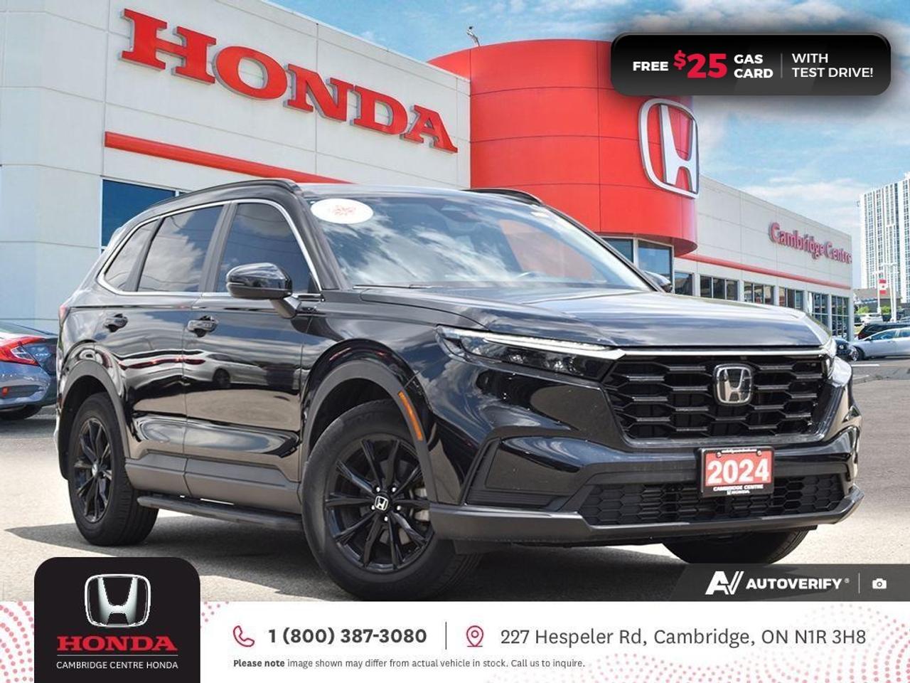 <p><span style=color:rgb( 0 , 0 , 0 )><strong>WELL-MAINTAINED CR-V! CLEAN CARFAX! ONE PREVIOUS OWNER! TEST DRIVE TODAY!</strong></span></p><p><span style=color:rgb( 0 , 0 , 0 )>2024 Honda CR-V Sport featuring CVT transmission, five passenger seating, remote engine starter, rearview camera with dynamic guidelines, power sunroof, Apple CarPlay and Android Auto connectivity, Siri® Eyes Free compatibility, ECON mode, steering wheel mounted controls, cruise control, air conditioning, dual climate zones, heated front seats, 12V power outlet, proximity key entry, push button start, Idle stop, power mirrors, power locks, power windows, 60/40 split fold-down rear seatback, Anchors and Tethers for Children (LATCH), The Honda Sensing Technologies - Adaptive Cruise Control, Forward Collision Warning system, Collision Mitigation Braking system, Lane Departure Warning system, Lane Keeping Assist system, Road Departure Mitigation system, Traffic Jam Assist and Rear Cross Traffic Monitor, remote keyless entry, LED daytime running lights, electronic stability control and anti-lock braking system.Contact Cambridge Centre Honda for special discounted finance rates, as low as 8.99%, on approved credit from Honda Financial Services. </span></p><p><span style=color:rgb( 255 , 0 , 0 )><strong>FREE $25 GAS CARD WITH TEST DRIVE!</strong></span></p><p><span style=color:rgb( 0 , 0 , 0 )>Our philosophy is simple. We believe that buying and owning a car should be easy, enjoyable and transparent. Welcome to the Cambridge Centre Honda Family! Cambridge Centre Honda proudly serves customers from Cambridge, Kitchener, Waterloo, Brantford, Hamilton, Waterford, Brant, Woodstock, Paris, Branchton, Preston, Hespeler, Galt, Puslinch, Morriston, Roseville, Plattsville, New Hamburg, Baden, Tavistock, Stratford, Wellesley, St. Clements, St. Jacobs, Elmira, Breslau, Guelph, Fergus, Elora, Rockwood, Halton Hills, Georgetown, Milton and all across Ontario!</span></p>