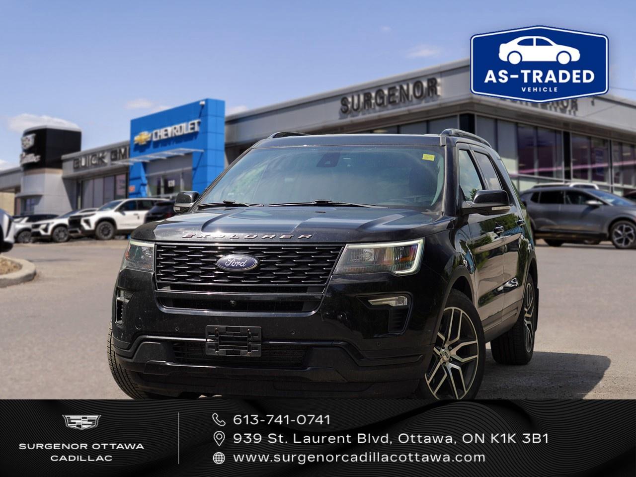 <p>Experience the thrill of the 2018 Ford Explorer Sport in a stunning black finish with robust 4x4 capability. Perfectly crafted for those who value both style and performance, this SUV boasts exceptional handling to conquer various terrains.</p> <p>Its commanding presence on the road is complemented by exquisite exterior detailing like alloy wheels and shadow black accents. Step inside to a luxurious black leather-trimmed interior, equipped with power seats and a leather steering wheel that exudes elegance. The Explorer's spacious cabin includes a third row, ensuring ample room for family or friends.</p> <p>This Explorer Sport is loaded with cutting-edge technology, including a navigation system, smart device integration, and a Wi-Fi hotspot to keep you connected on the go. Safety is prioritized with features like lane assist and parking sensors, while conveniences like a backup camera and heated steering wheel elevate the driving experience.</p> <p>Families and adventurers alike will appreciate this vehicle's versatility and modern amenities. Contact Surgenor Chevrolet Buick GMC Cadillac today to explore more about this incredible SUV and make it yours!</p>