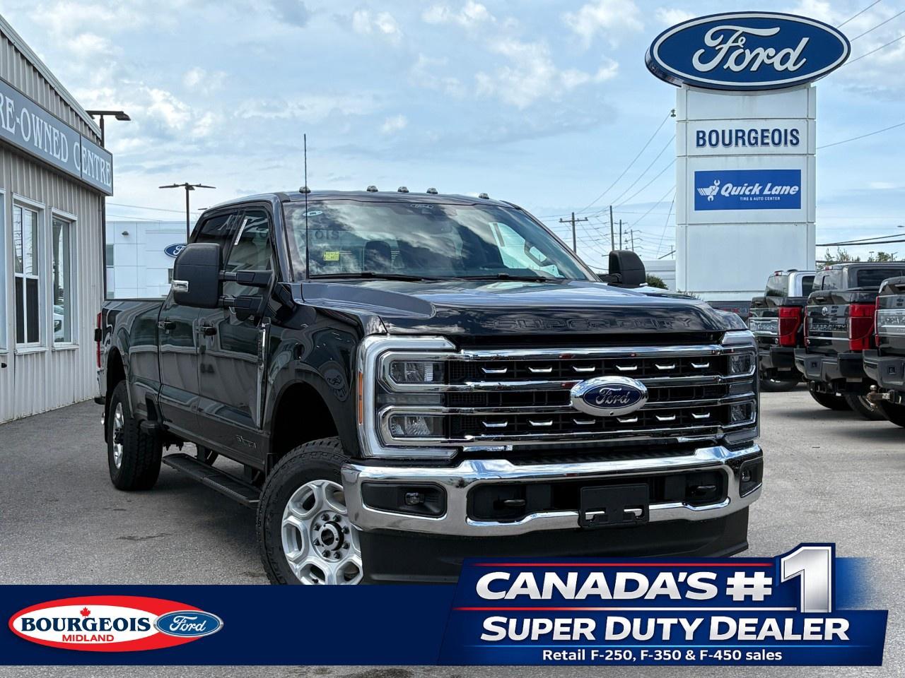 <p>Introducing the 2026 Ford Super Duty F-350 SRW XLT, elegantly clad in a Black exterior, offering the robust performance of a 4×4 drivetrain paired with an automatic transmission. This robust truck is well-suited for both daily commutes and challenging terrains.</p><p>The exterior showcases Black Platform Running Boards and LED Roof Clearance Lights, accentuating its commanding presence. Inside, the gray interior provides comfort and style, featuring all-weather floor mats perfect for every season. A spacious 8' box enhances its utility, while heated mirrors ensure clear visibility in all conditions.</p><p>Tech enthusiasts will appreciate the XLT Premium Package, featuring the B&O Sound System by Bang & Olufsen with 8 speakers, including a subwoofer for impressive audio quality. The SYNC 4 system boasts a 12" centre display with Enhanced Voice Recognition, keeping you connected on the go with Apple CarPlay and Android Auto compatibility. Safety is prioritized with advanced features like a backup camera, Bluetooth connection, and brake assist for responsive control, and driver assistance for ease of use.</p><p>This Ford Super Duty F-350 SRW XLT is perfect for professionals requiring strength and reliability or families seeking comfort and safety in a truck. Experience unparalleled performance and exceptional features. Contact Bourgeois Motors Ltd. today for more information and make this formidable vehicle yours.</p> <p><span style=color:rgb( 58 , 80 , 95 )>The discount shown on vehicle represents the </span><u>Cash Purchase</u><span style=color:rgb( 58 , 80 , 95 )> discount and is inclusive of all non-stackable and stackable cash purchase discounts from Ford of Canada and Bourgeois Motors Ltd. and is offered in lieu of sub-vented lease or finance rates. To get details on current discounts applicable to this and other vehicles in our inventory for Lease and Finance customer, see a member of our team. All offers for lease or finance are On Approved Credit (OAC).While every effort is made to ensure the accuracy of discounts and programs, programs are subject to change without notice </span><span style=color:rgb( 119 , 119 , 119 )>and may not be accurate or completely current. While every reasonable effort is made to ensure the accuracy of this data, we are not responsible for any errors or omissions contained on these pages.</span></p> <p><strong>Why Choose the Bourgeois Auto Group?</strong></p><p>For 80 years, Bourgeois Auto Group has been delivering exceptional automotive experiences. Our factor trained teams work to ensure you receive the shopping experience you deserve; whether you're looking for a new or new-to-you vehicle.</p><p>Shop 24/7 with our online showroom and chat service, ensuring convenience every step of the way. No hidden fees, full disclosure, and every pre-owned vehicle comes with a Carfax® report for peace of mind.</p><p>We offer a wide selection of pre-owned vehicles, all competitively priced using real-time market data. Get the best deal on your purchase and trade-in with our free Live Market Analysis report.</p><p>Looking to sell your car? We buy any make or modelno purchase required. Our simple to use online trade valuation tool will provide you with a clear, transparent selling experience whether you buy our car or not.</p><p>Backed by hundreds dedicated employees across 4 convenient locations, were here to meet all your automotive needs. Visit us in Midland or Parry Sound and explore our inventory or schedule your next service today.</p> <p><strong>Financing Your Next Vehicle with Bourgeois Motors Ford in Midland:</strong></p><p>At Bourgeois Motors Ford, we make financing your next vehicle simple and stress-free! Our team works with trusted lenders to find flexible options tailored to your budget. Drive away with confidenceapply today!</p><p>Take advantage of our online pre-qualification tool, backed by Equifax and TD Bank to find the payment that works for you. Simply <a href=https://www.bourgeoismotors.com/free-credit-check/ rel=nofollow><strong>CLICK HERE</strong></a><strong> </strong>to use our secure online credit tool with no impact to your credit.</p>