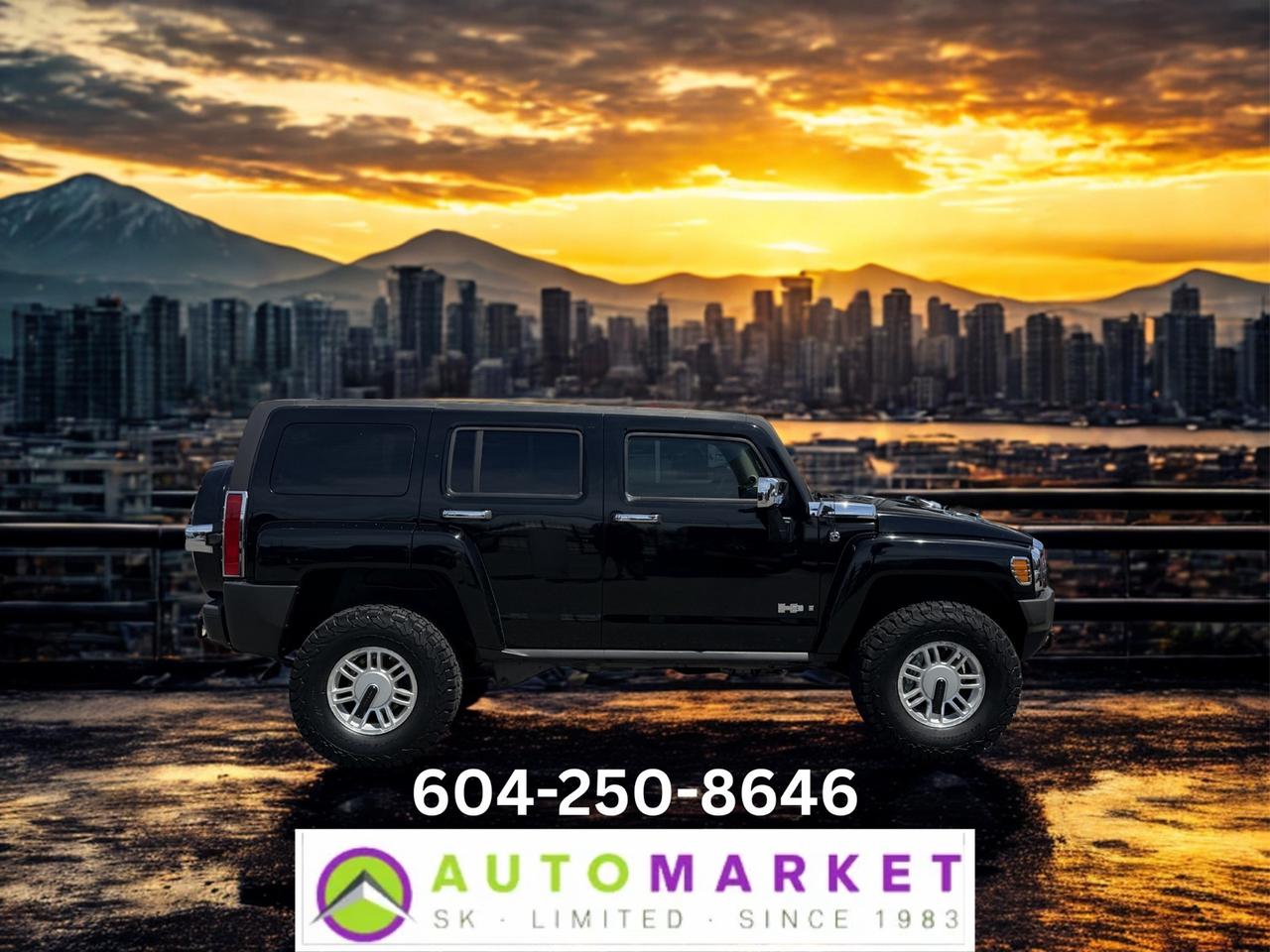 CALL OR TEXT KARL @ 6-0-4-2-5-0-8-6-4-6 FOR INFO & TO CONFIRM WHICH LOCATION.<br /><br />BEAUTIFUL HUMMER H3 FULLY LOADED WITH ALL THE OPTIONS.NEWER RECENTLY REPLACED MOTOR WITH TONS OF OTHER SERVICE RECORDS AS WELL. WE JUST DID THE WATER PUMP AND THE REAR BRAKES, FORNT BRAKES HAVE 70% STILL AND THE TIRES ARE IN EXCELLENT CONDITION. IT NEEDS NOTHING. IT'S IN GREAT SHAPE INSIDE AND OUT.<br /><br />2 LOCATIONS TO SERVE YOU, BE SURE TO CALL FIRST TO CONFIRM WHERE THE VEHICLE IS.<br /><br />We are a family owned and operated business for 40 years. Since 1983 we have been committed to offering outstanding vehicles backed by exceptional customer service, now and in the future. Whatever your specific needs may be, we will custom tailor your purchase exactly how you want or need it to be. All you have to do is give us a call and we will happily walk you through all the steps with no stress and no pressure.<br /><br />&nbsp; &nbsp; &nbsp; &nbsp; &nbsp; &nbsp; &nbsp; &nbsp; &nbsp; &nbsp; &nbsp; &nbsp; &nbsp; &nbsp; &nbsp; &nbsp; &nbsp; &nbsp; &nbsp; &nbsp; &nbsp; &nbsp; WE ARE THE HOUSE OF YES!<br /><br />ADDITIONAL BENEFITS WHEN BUYING FROM SK AUTOMARKET:<br /><br />-ON SITE FINANCING THROUGH OUR 17 AFFILIATED BANKS AND VEHICLE&nbsp; &nbsp; &nbsp; &nbsp; &nbsp; &nbsp; &nbsp; &nbsp; &nbsp; &nbsp; &nbsp; &nbsp; &nbsp; &nbsp; &nbsp; &nbsp; &nbsp; &nbsp; &nbsp; &nbsp; &nbsp; &nbsp; &nbsp; &nbsp; &nbsp; &nbsp;FINANCE COMPANIES.<br />-IN HOUSE LEASE TO OWN PROGRAM.<br />-EVERY VEHICLE HAS UNDERGONE A 120 POINT COMPREHENSIVE INSPECTION.<br />-EVERY PURCHASE INCLUDES A FREE POWERTRAIN WARRANTY.<br />-EVERY VEHICLE INCLUDES A CARFAX AND ICBC DAMAGE REPORT.<br />-EVERY VEHICLE IS GUARANTEED LIEN FREE.<br />-DISCOUNTED RATES ON PARTS AND SERVICE FOR YOUR NEW CAR AND ANY OTHER&nbsp; &nbsp;FAMILY CARS THAT NEED WORK NOW AND IN THE FUTURE.<br />-43 YEARS IN THE VEHICLE SALES INDUSTRY.<br />-A+++ MEMBER OF THE BETTER BUSINESS BUREAU.<br />-RATED&nbsp;TOP DEALER BY CARGURUS 8 YEARS IN A ROW<br />-MEMBER&nbsp;IN GOOD STANDING WITH THE VEHICLE SALES AUTHORITY OF BRITISH&nbsp; &nbsp;COLUMBIA.<br />-MEMBER OF THE AUTOMOTIVE RETAILERS ASSOCIATION.<br />-COMMITTED CONTRIBUTOR TO OUR LOCAL COMMUNITY AND THE RESIDENTS OF BC.<br /> This vehicle has been Fully Inspected, Certified and Qualifies for Our Free Extended Warranty.Don't forget to ask about our Great Finance and Lease Rates. We also have a Options for Buy Here Pay Here and Lease to Own for Good Customers in Bad Situations. 2 locations to help you, White Rock and Langley. Be sure to call before you come to confirm the vehicles location and availability or look us up at www.automarketsales.com. White Rock 604-542-4970 and Langley 604-533-1310. Serving Surrey, Delta, Langley, Richmond, Vancouver, all of BC and western Canada. Financing & leasing available. CALL SK AUTOMARKET LTD. 6045424970. Call us toll-free at 1 877 813-6807. $999 Documentation fee (negotiable) and applicable taxes are in addition to advertised prices. LANGLEY LOCATION DEALER# 40038 S. SURREY LOCATION DEALER #9987