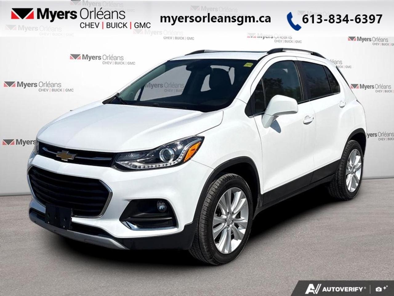 <b>Sunroof,  Heated Seats,  Forward Collision Alert,  Blind Spot Monitoring,  Lane Departure Warning!</b><br> <br>  Hot Deal! Weve marked this unit down $1000 from its regular price of $19938.Confidently cover a lot of ground in this compact SUV thatll help take you anywhere you want to go. This 2020 Chevrolet Trax is fresh on our lot in Orleans.<br> <br>The Chevy Trax is a small SUV thats larger than life. This Trax brings good looks and street smarts together in a vehicle built for active city life. Athletic and contemporary styling helps you make an entrance wherever you go and its comfortable interior takes the edge off the daily commute by adding a little more fun to every trip.<br> <br>This SUV has 74,134 km. Its White in colour. It has an Automatic transmission and is powered by a 138HP 1.4L 4 Cylinder Engine. It may have some remaining factory warranty, please check with dealer for details. <br> <br> Our Traxs trim level is Premier. This top of the line Trax Premier is a fantastic choice as it comes fully loaded with larger aluminum wheels, a power sliding sunroof, Bose premium audio featuring a color touchscreen, Apple CarPlay and Android Auto, signature LED accents lights, a remote engine start, cruise control and 4G WiFi capability. Additonal enhancements include leatherette seats that are heated in the front, a power driver seat, power adjustable side mirrors, a 60/40 split folding rear bench seat, Chevrolet Connected Access, flat folding front passenger seat for better usability, lane departure warning, a rear view camera, rear park assist, remote keyless entry and blind spot monitoring plus much more. This vehicle has been upgraded with the following features: Sunroof, Heated Seats, Forward Collision Alert, Blind Spot Monitoring, Lane Departure Warning, Premium Sound, Remote Start.<br> <br>To apply right now for financing use this link: <a href=https://www.myersorleansgm.ca/FinancePreQualForm target=_blank>https://www.myersorleansgm.ca/FinancePreQualForm</a><br> <br/>Buy this vehicle now for the lowest bi-weekly payment of <b>$136.01</b> with $0 down for 84 months @ 7.99% APR O.A.C. ( Plus applicable taxes - Plus applicable fees ). See dealer for details. <br><br>*MYERS LIFETIME ENGINE AND TRANSMISSION COVERAGE CERTIFICATE NOT AVAILABLE ON VEHICLES WITH KMS EXCEEDING 140,000KM, VEHICLES 8 YEARS & OLDER, OR HIGHLINE BRAND VEHICLE(eg. BMW, INFINITI. CADILLAC, LEXUS...)<br> Come by and check out our fleet of 40+ used cars and trucks and 180+ new cars and trucks for sale in Orleans.  o~o