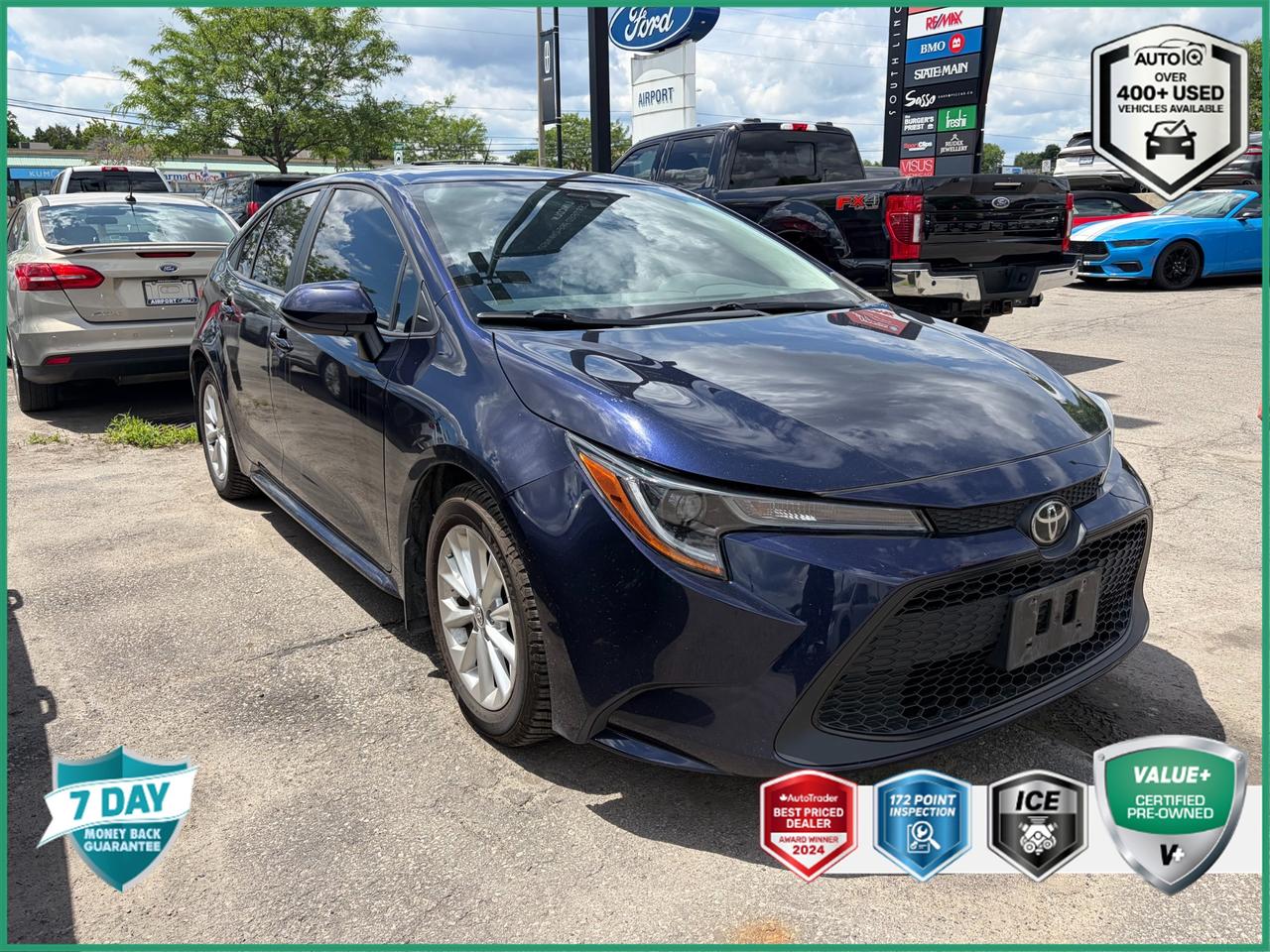 Recent Arrival!<br><br><br>16 Alloy Wheels, Corolla LE Upgrade Package, Leather Wrapped Heated Steering Wheel, Power Slide/Tilt Moonroof, Push Button Start, Sliding Front Centre Console Box, Smart Key System, Wheel Locks, Wireless Charging.<br><br>Dark Blue<br>2020 Toyota Corolla LE Sunroof | Upgrade Pkg | Push Button Start 4D Sedan<br>1.8L 4-Cylinder DOHC 16V CVT<br>FWD<br><br>Certification Program Details:<br><br>VALUE+ CERTIFIED PRE-OWNED VEHICLE<br><br>36-point Provincial Safety Inspection<br>172-point inspection combined mechanical, aesthetic, functional inspection including a vehicle report card<br>Warranty: 30 Days or 1500 KMS on mechanical safety-related items and extended plans are available<br>Complimentary CARFAX Vehicle History Report<br>2X Provincial safety standard for tire tread depth<br>2X Provincial safety standard for brake pad thickness<br>7 Day Money Back Guarantee*<br>Market Value Report provided<br>Complimentary 3 months SIRIUS XM satellite radio subscription on equipped vehicles<br>Complimentary wash and vacuum<br>Vehicle scanned for open recall notifications from manufacturer<p> </p>

<h4>VALUE+ CERTIFIED PRE-OWNED VEHICLE</h4>

<p>
- 36-point Provincial Safety Inspection<br>
- 172-point inspection combined mechanical, aesthetic, functional inspection including a vehicle report card<br>
- Warranty: 30 Days or 1500 KMS on mechanical safety-related items and extended plans are available<br>
- Complimentary CARFAX Vehicle History Report<br>
- 2X Provincial safety standard for tire tread depth<br>
- 2X Provincial safety standard for brake pad thickness<br>
- 7 Day Money Back Guarantee*<br>
- Market Value Report provided<br>
- Complimentary 3 months SIRIUS XM satellite radio subscription on equipped vehicles<br>
- Complimentary wash and vacuum<br>
- Vehicle scanned for open recall notifications from manufacturer
</p>

<p>SPECIAL NOTE: This vehicle is reserved for AutoIQs retail customers only. Please, No dealer calls. Errors & omissions excepted.</p>

<p>*As-traded, specialty or high-performance vehicles are excluded from the 7-Day Money Back Guarantee Program (including, but not limited to Ford Shelby, Ford mustang GT, Ford Raptor, Chevrolet Corvette, Camaro 2SS, Camaro ZL1, V-Series Cadillac, Dodge/Jeep SRT, Hyundai N Line, all electric models)</p>