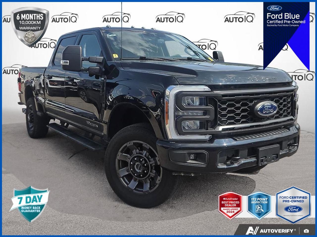 Recent Arrival!<br><br><br>4WD, 360-Degree Camera Package, Automatic High Beam, Black Platform Running Boards, Black Tow Hooks, BLIS w/Cross-Traffic Alert, Body-Colour Front & Rear Bumpers, Chrome Exhaust Tip, Dark Painted Grille, Heated Front Seats, Intelligent Access w/Push-Button Start, LED Box Lighting, LED Centre High-Mounted Stop Lamp (CHMSL) Camera, LED Fog Lamps, Order Code 613A, PowerScope Trailer Tow Mirrors w/Heat, Radio: B&O Sound System by Bang & Olufsen, Rear Parking Sensors, Rear Under-Seat Storage, Remote Start System, Remote Tailgate Release, SiriusXM Radio w/360L, Sport 4x4 Box Side Decal, Sport Appearance Package, SYNC 4 w/Enhanced Voice Recognition, Wheels: 18 Ebony Black Painted Aluminum, XLT Premium Package.<br><br>Black Metallic<br>2023 Ford F-350SD XLT 6.7L Powerstroke | Premium Pkg | Sport Appearance Pkg 4D Crew Cab<br>Power Stroke 6.7L V8 DI 32V OHV Turbodiesel 10-Speed Automatic<br>4WD<br><br>Certification Program Details: FORD BLUE CERTIFIED PRE-OWNED Special Financing Available: Take advantage of exclusive low finance rates OAC*, significantly lower than standard pre-owned rates! Backed by the stringent Ford Blue Advantage standards, which include a thorough inspection and reconditioning process by factory-trained technicians. Plus, this vehicle includes our exclusive AutoIQ Platinum Standard Ford Blue Certified Benefits include: - 172-Point inspection by Ford factory-trained technicians - 6-month / 10,000-kilometre* Extended Service Plan ** - 10,000 Ford Rewards Points (Can be used toward scheduled maintenance visits or other rewards**) - 24-hour Roadside Assistance - Complimentary CARFAX Vehicle History Report - Complimentary full tank of fuel AutoIQ Platinum Standard: - 36-point Provincial Safety Inspection - Warranty: 90-days or 5,000 KM on inspected mechanical items, factory extended options eligible for warranty up to 200,000 KM - 3X Provincial safety standard for tire tread depth - 3X Provincial safety standard for brake pad thickness - 7 Day Money Back Guarantee*** - Market Value Report provided - Guaranteed 2 keys/key fobs and door code (if equipped) - Equipped vehicles include a complimentary 3 month Sirius satellite radio subscription! - Complimentary full interior detailing and carpet shampoo - Paintless dent repair and/or touch-ups for applicable body panels - Vehicle scanned for open recall notifications from manufacturer<p> </p>

<h4>FORD BLUE CERTIFIED PRE-OWNED</h4>

<p><strong>Special Financing Available:</strong> Take advantage of exclusive low finance rates OAC*, significantly lower than standard pre-owned rates!</p>

<p>Backed by the stringent Ford Blue Advantage standards, which include a thorough inspection and reconditioning process by factory-trained technicians. Plus, this vehicle includes our exclusive <strong>AutoIQ Platinum Standard</strong></p>

<p>
<strong>Ford Blue Certified Benefits include:</strong><br>
- 172-Point inspection by Ford factory-trained technicians<br>
- 6-month / 10,000-kilometre* Extended Service Plan **<br>
- 10,000 Ford Rewards Points (Can be used toward scheduled maintenance visits or other rewards**)<br>
- 24-hour Roadside Assistance<br>
- Complimentary CARFAX Vehicle History Report<br>
- Complimentary full tank of fuel
</p>

<p>
<strong>AutoIQ Platinum Standard:</strong><br>
- 36-point Provincial Safety Inspection<br>
- Warranty: 90-days or 5,000 KM on inspected mechanical items, factory extended options eligible for warranty up to 200,000 KM<br>
- 3X Provincial safety standard for tire tread depth<br>
- 3X Provincial safety standard for brake pad thickness<br>
- 7 Day Money Back Guarantee***<br>
- Market Value Report provided<br>
- Guaranteed 2 keys/key fobs and door code (if equipped)<br>
- Equipped vehicles include a complimentary 3 month Sirius satellite radio subscription!<br>
- Complimentary full interior detailing and carpet shampoo<br>
- Paintless dent repair and/or touch-ups for applicable body panels<br>
- Vehicle scanned for open recall notifications from manufacturer
</p>

<p>SPECIAL NOTE: This vehicle is reserved for AutoIQs retail customers only. Please, no dealer calls. Errors & omissions excepted.</p>

<p>
As-traded, specialty or high-performance vehicles are excluded from the 7-Day Money Back Guarantee Program (including, but not limited to Ford Shelby, Ford Mustang GT, Ford Raptor, Chevrolet Corvette, Camaro 2SS, Camaro ZL1, V-Series Cadillac, Dodge/Jeep SRT, Hyundai N Line, all electric models)
</p>