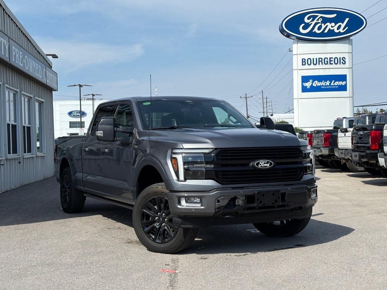 <p>The 2024 Ford F-150 Platinum, dressed in an elegant gray finish, offers the ultimate 4x4 driving experience for those who seek power with finesse. Engineered for both performance and durability, this truck is ready to tackle any terrain with ease.</p> <p>Step inside its refined blue interior where style meets functionality. The luxurious leather seats come equipped with heating and cooling options, ensuring comfort in any climate. A sunroof/mood lighting system invites natural light into the cabin, enhancing your driving comfort. Strategically placed aluminum and chrome accents add a touch of sophistication to the leather steering wheel and gear shifter.</p> <p>Equipped with the latest technology, the F-150 Platinum boasts a heads-up display, navigation system, and smart device integration, keeping you connected on every journey. Safety is paramount with features like lane assist, adaptive cruise control, parking sensors, and a backup camera ensuring you drive with confidence. The truck's remote start and keyless entry add ease to your daily routine.</p> <p>Ideal for families and adventure enthusiasts who appreciate luxury and innovation, this truck promises to elevate your driving experience. Contact Bourgeois Motors Ltd. today to learn more and arrange a test drive of this extraordinary vehicle.</p> <p><strong>Why Choose the Bourgeois Auto Group?</strong></p><p>For 80 years, Bourgeois Auto Group has been delivering exceptional automotive experiences. Our factor trained teams work to ensure you receive the shopping experience you deserve; whether you're looking for a new or new-to-you vehicle.</p><p>Shop 24/7 with our online showroom and chat service, ensuring convenience every step of the way. No hidden fees, full disclosure, and every pre-owned vehicle comes with a Carfax® report for peace of mind.</p><p>We offer a wide selection of pre-owned vehicles, all competitively priced using real-time market data. Get the best deal on your purchase and trade-in with our free Live Market Analysis report.</p><p>Looking to sell your car? We buy any make or modelno purchase required. Our simple to use online trade valuation tool will provide you with a clear, transparent selling experience whether you buy our car or not.</p><p>Backed by hundreds dedicated employees across 4 convenient locations, were here to meet all your automotive needs. Visit us in Midland or Parry Sound and explore our inventory or schedule your next service today.</p> <p><strong>Financing Your Next Vehicle with Bourgeois Motors Ford in Midland:</strong></p><p>At Bourgeois Motors Ford, we make financing your next vehicle simple and stress-free! Our team works with trusted lenders to find flexible options tailored to your budget. Drive away with confidenceapply today!</p><p>Take advantage of our online pre-qualification tool, backed by Equifax and TD Bank to find the payment that works for you. Simply <a href=https://www.bourgeoismotors.com/free-credit-check/ rel=nofollow><strong>CLICK HERE</strong></a><strong> </strong>to use our secure online credit tool with no impact to your credit.</p>