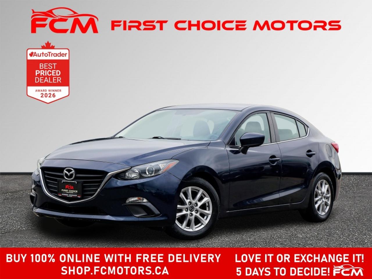 ** ** SPECIAL LIMITED TIME OFFER ** ** PURCHASE ANY VEHICLE THIS WEEK AND RECEIVE 4 BRAND-NEW ALL-SEASON TIRES AT NO ADDITIONAL COST!!! DON   T MISS THIS EXCLUSIVE CHANCE TO UPGRADE YOUR RIDE AND STAY PREPARED FOR ANY WEATHER!!! <br><br>EXCITING NEWS FROM FIRST CHOICE MOTORS! Our brand-new online showroom is now open to the public, bringing the ultimate car shopping experience right to your fingertips! Enjoy a 100% online car shopping experience, with over 500 certified vehicles in stock, comprehensive protection plans, and thousands of new auto parts & accessories available! Plus, for a limited time, were offering FREE deliveries across Ontario on all vehicle purchases! Dont miss out   visit Shop.fcmotors.ca to find and upgrade your perfect vehicle today!<br><br>Welcome to First Choice Motors, the largest car dealership in Toronto of pre-owned cars, SUVs, and vans priced between $5000-$15,000. With an impressive inventory of over 300 vehicles in stock, we are dedicated to providing our customers with a vast selection of affordable and reliable options. <br><br>Were thrilled to offer a used 2015 Mazda MAZDA3 GS Skyactiv, blue color with 114,000km (STK#10097) This vehicle was $13990 NOW ON SALE FOR $12990. It is equipped with the following features:<br>- Automatic Transmission<br>- Heated seats<br>- Bluetooth<br>- Reverse camera<br>- Alloy wheels<br>- Power windows<br>- Power locks<br>- Power mirrors<br>- Air Conditioning<br><br>At First Choice Motors, we believe in providing quality vehicles that our customers can depend on. All our vehicles come with a 36-day guarantee on all safety related items. We also offer additional warranty options up to 5 years for our customers who want extra peace of mind.<br><br>Furthermore, all our vehicles are sold fully certified with brand new brakes rotors and pads, a fresh oil change, and brand new set of all-season tires installed & balanced. You can be confident that this car is in excellent condition and ready to hit the road.<br><br>At First Choice Motors, we believe that everyone deserves a chance to own a reliable and affordable vehicle. Thats why we offer financing options with low interest rates starting at 7.9% O.A.C. Were proud to approve all customers, including those with bad credit, no credit, students, and even 9 socials. Our finance team is dedicated to finding the best financing option for you and making the car buying process as smooth and stress-free as possible.<br><br>Our dealership is open 7 days a week to provide you with the best customer service possible. We carry the largest selection of used vehicles for sale under $9990 in all of Ontario. We stock over 300 cars, mostly Hyundai, Chevrolet, Mazda, Honda, Volkswagen, Toyota, Ford, Dodge, Kia, Mitsubishi, Acura, Lexus, and more. With our ongoing sale, you can find your dream car at a price you can afford. Come visit us today and experience why we are the best choice for your next used car purchase!<br><br>All prices include $22.00 OMVIC Fee.  Excludes, license plates, ownership registration and ONTARIO HST (13%)<br>*No Credit Card payments can be accepted for Vehicle Purchases*