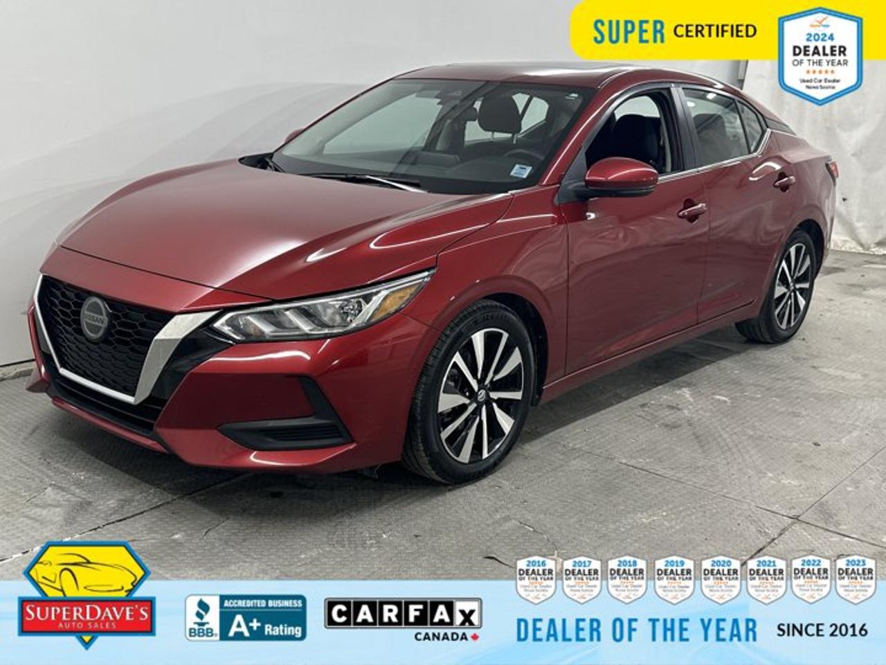 Turn heads in this 2023 Nissan Sentra SV Special Edition finished in striking red   a Super Certified sedan with just 55,750 km on the clock. It pairs a peppy 2.0L 4-cylinder with a smooth 1-Speed CVT for confident everyday driving and tidy efficiency (City: 8 MPG, Highway: 6 MPG). Front-wheel drive, traction and stability control, plus a brake-actuated limited slip differential help keep things planted and predictable in varied conditions.<br><p>THE SUPER DAVES ADVANTAGE</p> <p>BUY REMOTE - No need to visit the dealership. Through email, text, or a phone call, you can complete the purchase of your next vehicle all without leaving your house!</p> <p>DELIVERED TO YOUR DOOR - Your new car, delivered straight to your door! When buying your car with Super Daves, well arrange a fast and secure delivery. Just pick a time that works for you and well bring you your new wheels!</p> <p>PEACE OF MIND WARRANTY - Every vehicle we sell comes backed with a warranty so you can drive with confidence.</p> <p>EXTENDED COVERAGE - Get added protection on your new car and drive confidently with our selection of competitively priced extended warranties.</p> <p>WE ACCEPT TRADES - We&rsquo;ll accept your trade for top dollar! We&rsquo;ll assess your trade in with a few quick questions and offer a guaranteed value for your ride. We&rsquo;ll even come pick up your trade when we deliver your new car.</p> <p>SUPER CERTIFIED INSPECTION - Every vehicle undergoes an extensive 120 point inspection, that ensure you get a safe, high quality used vehicle every time.</p> <p>FREE CARFAX VEHICLE HISTORY REPORT - If youre buying used, its important to know your cars history. Thats why we provide a free vehicle history report that lists any accidents, prior defects, and other important information that may be useful to you in your decision.</p> <p>METICULOUSLY DETAILED &ndash; Buying used doesn&rsquo;t mean buying grubby. We want your car to shine and sparkle when it arrives to you. Our professional team of detailers will have your new-to-you ride looking new car fresh.</p> <p>(Please note that we make all attempt to verify equipment, trim levels, options, accessories, kilometers and price listed in our ads however we make no guarantees regarding the accuracy of these ads online. Features are populated by VIN decoder from manufacturers original specifications. Some equipment such as wheels and wheels sizes, along with other equipment or features may have changed or may not be present. We do not guarantee a vehicle manual, manuals can be typically found online in the rare event the vehicle does not have one. Please verify all listed information with our dealership in person before purchase. The sale price does not include any ongoing subscription based services such as Satellite Radio. Any software or hardware updates needed to run any of these systems would also be the responsibility of the client. All listed payments are OAC which means On Approved Credit and are estimated without taxes and fees as these may vary from deal to deal, taxes and fees are extra. As these payments are based off our lenders best offering they may be subject to change without notice. Please ensure this vehicle is ready to be viewed at the dealership by making an appointment with our sales staff. We cannot guarantee this vehicle will be on premises and ready for viewing unless and appointment has been made.)</p>