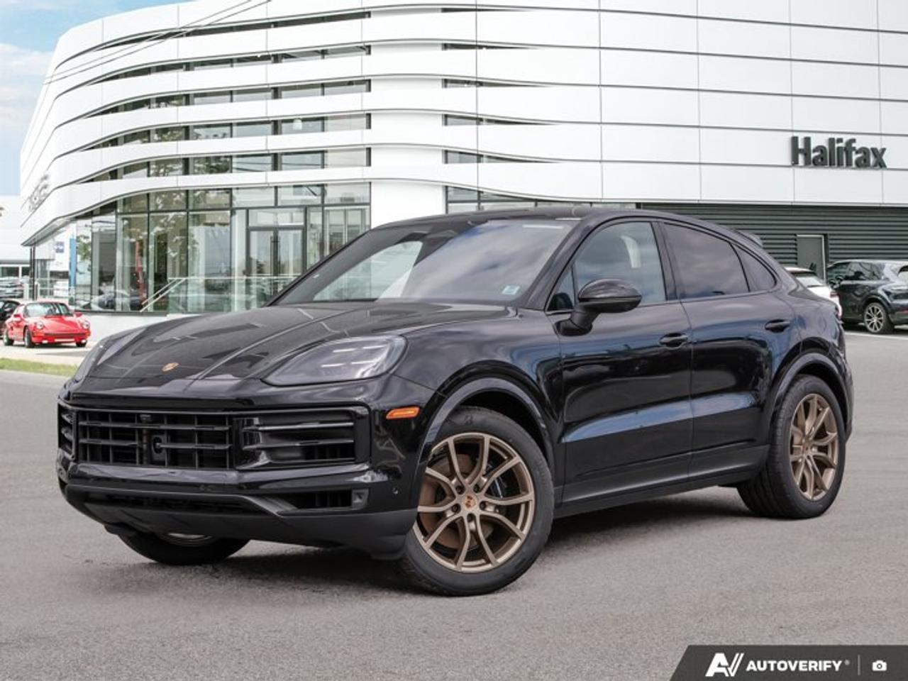 This 2026 Porsche Cayenne Coupé, now available at Porsche Of Halifax, is finished in Chromite Black Metallic with a Standard Interior in Black and is equipped with a PDK transmission.Powertrain and Drivetrain3.0-litre turbocharged V6 engine producing 348 horsepower and 368 lb-ft of torquePDK transmissionPorsche Traction Management (PTM) all-wheel driveExteriorChromite Black Metallic21 Exclusive Design Wheels in NeodymeAll-season tyres for 21-inch wheelsHD-Matrix Design LED Headlights in BlackPORSCHE logo and model designation on rear in High Gloss BlackSport tailpipes in SilverBrake calipers in High Gloss BlackExclusive Design fuel capTrailer Hitch without Tow BallUnder Door Puddle Light ProjectorsInterior and SeatingStandard Interior in BlackPower Seats (14-way) with Comfort MemoryVentilated Seats (Front)Heated Seats (Rear)Heated GT Sport Steering Wheel in LeatherInterior trim in Matte Carbon Fiber with accents in NeodymeInterior accents in NeodymeRear Comfort Seats (2+1)Porsche Crest on Headrests (Front)Technology and Driver AssistanceBOSE® Surround Sound SystemAdaptive Cruise Control incl. Lane Keep Assist (LKA)Sport Chrono Package with Compass Display4-Zone Climate ControlThis Cayenne Coupé is configured with a turbocharged all-wheel-drive powertrain, a coupe-focused design, and a combination of comfort, technology, and driver assistance features.Visit www.porscheofhalifax.com or call (902)453-8800 to speak with a Porsche Sales Executive.
