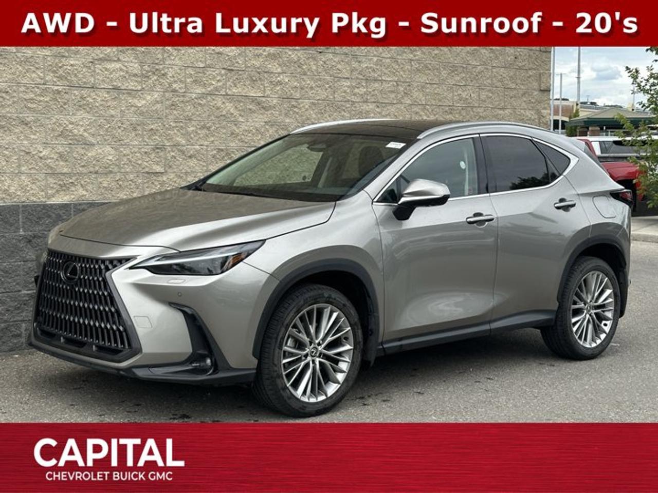 Recent Arrival!Ask for the Internet Department for more information or book your test drive today! Call 403-256-4960 for fast answers at your fingertips! Disclaimer: All prices are plus taxes. See dealer for details. AMVIC Licensed Dealer # B2020028.2024 NX 8-Speed Automatic AWD AWD, 20 Alloy Wheels, 64 Colour Thematic Ambient Illumination, ABS brakes, Auto Levelling Headlamp System, Cornering Lamps, Credit Card Key, Digital Display Rear View Mirror w/HomeLink, Digital Key, Electronic Stability Control, Front Cross Traffic Alert (FCTA), Front dual zone A/C, Headlamp Washers, Heated & Ventilated Front Seats, Heated door mirrors, Heated front seats, Illuminated entry, Intelligent High Beam, Intuitive Parking Assist w/Auto Braking, Lane Change Assist, Low tire pressure warning, NX 350 Ultra Luxury Package, Panoramic Moonroof, Panoramic View Monitor, Power Liftgate, Power moonroof, Power Rear Door w/Kick Sensor, Premium Triple-Beam LED Headlamps, Radio: Lexus Interface w/14 HD Touchscreen, Rear Cross Traffic Brake, Remote keyless entry, Risk Avoidance Emergency Steer Assist, Traction control, Wireless Charging, Wood Trim Accents.