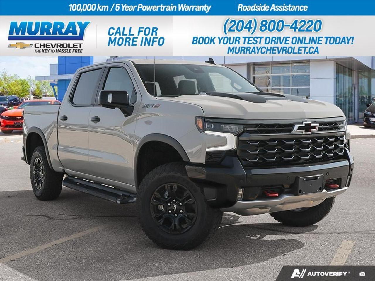 * ENGINE 6.2L ECOTEC3 V8 * * LPO DARK ESSENTIALS PACKAGE * * LPO OFF-ROAD ASSIST STEPS *  Experience the power and capability of the 2026 Chevrolet Silverado 1500 ZR2, now available in Winnipeg. This Crew Cab Pickup comes equipped with a robust Gas V8 6.2L engine, delivering an impressive 420 horsepower and 624 Nm of torque. The Dynamic Fuel Management system ensures optimal power delivery and efficiency by adjusting the engine to operate in 17 different patterns. Combined with a 10-speed automatic transmission featuring paddle shifters, this Silverado is built to tackle any terrain with ease.  Take your adventures to the next level with the striking LPO Dark Essentials Package, which includes black Silverado nameplates and distinctive black badging. The off-road assist steps are dealer-installed, providing added convenience and style for your rugged journeys. And with the power sunroof, you can soak in the natural light and fresh air while navigating through the city or countryside.  Inside, the Silverado ZR2 offers premium comfort with Jet Black/Graystone perforated leather seating surfaces. Advanced technology features such as the Heads-Up Display and Adaptive Cruise Control make every drive enjoyable and safe. The integrated tailgate step and bed liner add functionality and durability, making this truck an ideal choice for work or play.  Dealer Permit #1740