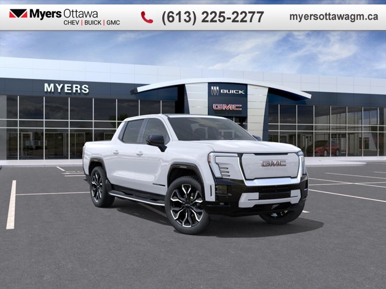 Experience all the benefits of EVs without the drawbacks of combustion trucks with this 2026 Sierra EV.<br> <br>Get ready to embrace an exciting future with this 2026 Sierra EV. With extensive tech features and immense capability, this full-size electrified truck completely erases the need of a traditional ICE truck. Incredible towing capability and thoughtful practical features, paired with class-leading driving range and performance ensures that this electric truck will be the only workhorse you need.<br> <br>This 4X4 pickup has an Automatic transmission. <br>This vehicles price also includes $2574 in additional equipment. <br> <br> Our Sierra EVs trim level is Max Range Denali. This range-topping trim blends cutting-edge technology, bold design, and premium comfort with the versatility of an electric pickup. Advanced features like Super Cruise hands-free driving, Adaptive Cruise Control, and Enhanced Automatic Parking Assist bring next-level confidence on the road, while the ProGrade Trailering System and HD Surround Vision simplify towing and maneuvering. The Denali Reserve Package adds Adaptive Air Suspension, four-wheel steering with CrabWalk, and Continuous Damping Ride Control for exceptional ride quality and agility. A versatile MultiPro Midgate and MultiPro Tailgate expand cargo space to nearly 11 feet, complemented by a bed-mounted power system that delivers up to 19.2 kW of vehicle-to-load capability. Inside, heated and ventilated leather-alternative seating, a panoramic glass roof, 16.8 infotainment display with Google built-in, Bose premium audio, wireless charging, and 5G connectivity create a refined, first-class cabin. Striking 24 wheels, illuminated grille, signature LED lighting, and Denali-exclusive details complete the look with unmistakable presence. This vehicle has been upgraded with the following features: Leather Seats, Denali Preferred Equipment Group.<br><br> <br>To apply right now for financing use this link: <a href=https://creditonline.dealertrack.ca/Web/Default.aspx?Token=b35bf617-8dfe-4a3a-b6ae-b4e858efb71d&Lang=en target=_blank>https://creditonline.dealertrack.ca/Web/Default.aspx?Token=b35bf617-8dfe-4a3a-b6ae-b4e858efb71d&Lang=en</a><br> <br/><br><br> Come by and check out our fleet of 40+ used cars and trucks and 160+ new cars and trucks for sale in Ottawa.  o~o