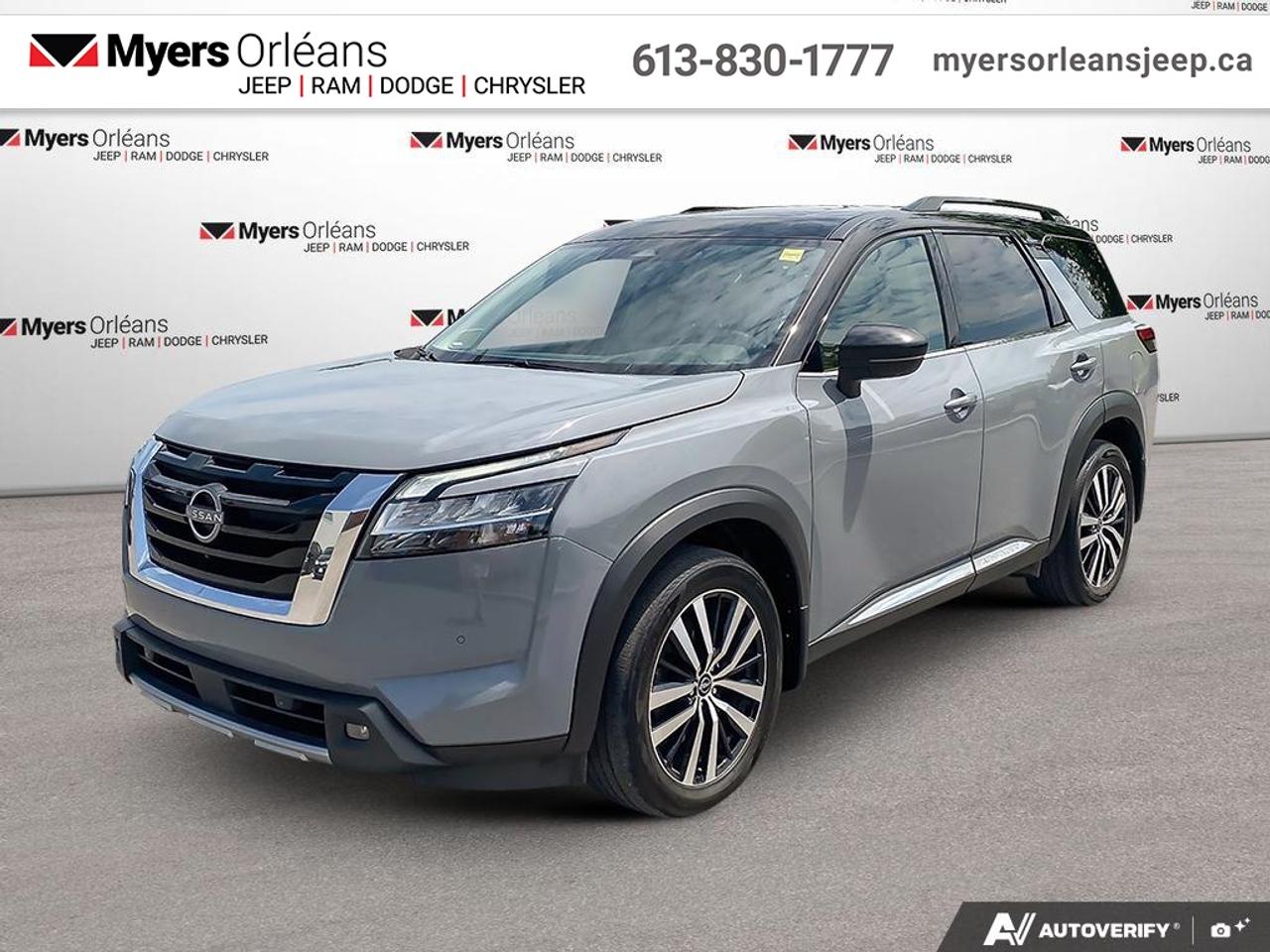 <b>Cooled Seats,  Bose Premium Audio,  HUD,  Wireless Charging,  Sunroof!</b><br> <br>  Compare at $43348 -  is just $42498! <br> <br>On the highway or the scenic route, this 2024 Nissan Pathfinder does it with style. This 2024 Nissan Pathfinder is for sale today in Orleans.<br> <br>With all the latest safety features, all the latest innovations for capability, and all the latest connectivity and style features you could want, this 2024 Nissan Pathfinder is ready for every adventure. Whether its the urban cityscape, or the backcountry trail, this 2024 Pathfinder was designed to tackle it with grace. If you have an active family, they deserve all the comfort, style, and capability of the 2024 Nissan Pathfinder.<br> <br>This SUV has 94,178 km. Its Boulder Grey Pe in colour. It has an Automatic transmission and is powered by a 284HP 3.5L V6 Cylinder Engine. <br> <br> Our Pathfinders trim level is Platinum. This Pathfinder Platinum trim adds top of the line comfort features such as a heads-up display, Bose Premium Audio System, wireless Apple CarPlay and Android Auto, heated and cooled quilted leather trimmed seats, and heated second row captains chairs. This family SUV is ready for the city or the trail with modern features such as NissanConnect with navigation, touchscreen, and voice command, Apple CarPlay and Android Auto, paddle shifters, Class III towing equipment with hitch sway control, automatic locking hubs, a 120V outlet, alloy wheels, automatic LED headlamps, and fog lamps. Keep your family safe and comfortable with a heated leather steering wheel, driver memory settings, a dual row sunroof, a proximity key with proximity cargo access, smart device remote start, power liftgate, collision mitigation, lane keep assist, blind spot intervention, front and rear parking sensors, and a 360-degree camera. This vehicle has been upgraded with the following features: Cooled Seats, Bose Premium Audio, HUD, Wireless Charging, Sunroof, Navigation, Heated Seats.<br> <br>To apply right now for financing use this link: <a href=https://www.myersorleansjeep.ca/apply-for-financing/ target=_blank>https://www.myersorleansjeep.ca/apply-for-financing/</a><br> <br/>Buy this vehicle now for the lowest weekly payment of <b>$128.64</b> with $0 down for 96 months @ 5.99% APR O.A.C. ( Plus applicable taxes - Plus applicable fees / Total Obligation of $53515 ). See dealer for details. <br><br>The road to new driving experiences begins in our inventory, where youll find an incredible array of brand-new cars, trucks, minivans, and SUVs, including two of our bestselling models, the Dodge Ram 1500 and the Dodge Grand Caravan. If you want to know what the cutting edge of automotive technology looks like, all you have to do is visit Myers Orleans Jeep! Each model comes loaded with the convenient features and cool technology that help make every trip memorable. Looking for additional everyday luxury at a price thats incredibly wallet-friendly? Choose from our selection of quality pre-owned models! If you can think of a road, our friendly and knowledgeable sales team will help you find the perfect vehicle to drive it.<br><br>We may be a well-established dealership thats been part of the community for many years, but that doesnt mean were stuck in the past! At Myers Orleans Jeep, were proud to provide a fresh, modern approach to car buying. Using our array of online tools, you can browse our extensive inventory, schedule a service appointment, order parts, and even apply for credit from wherever youve got a connection. Our goal is to create relationships that will last, and we know that the best way to do this is by providing a dealership experience thats based on honesty, transparency, trust, and a commitment to customers. Stop by today and discover all the ways we go above and beyond for you.<br><br> Come by and check out our fleet of 30+ used cars and trucks and 70+ new cars and trucks for sale in Orleans.  o~o
