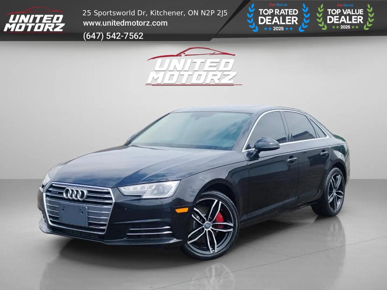 2017 Audi A4 Komfort Quattro ***SAFETY CERTIFIED*** NO ACCIDENTS*** <br/> <br/> <br/> <br/> The 2017 Audi A4 Komfort Quattro is a refined luxury sedan that delivers the perfect balance of performance, comfort, and sophistication. This accident-free vehicle features Audis renowned Quattro all-wheel-drive system, providing exceptional traction, stability, and confidence in all weather conditions. Inside, youll find a premium interior crafted with high-quality materials, modern technology, and thoughtful comfort features designed to elevate every drive. With its sleek styling, responsive handling, and impressive fuel efficiency, the A4 offers a truly enjoyable driving experience. Well maintained and loaded with luxury, this Audi is an excellent choice for drivers seeking premium German engineering and everyday practicality. <br/> <br/> <br/> Key Features:- <br/> <br/> * Automatic transmission <br/> * Carfax verifed <br/> * Keyless entry <br/> * Power windows <br/> * Power locks & mirrors <br/> * Power seats <br/> * Heated seats <br/> * Infotainment system <br/> * Backup camera <br/> * Phone connectivity <br/> * AM/FM <br/> * A/C <br/> * Sunroof/Moonroof <br/> * Cruise Control <br/> * Fog lamps <br/> * Alloy Wheels <br/> <br/> <br/> ------------------------------------------------------------------------------------ United Motorz  Kitcheners Used Car Superstore! Since 2017, United Motorz has been your trusted destination for quality pre-owned vehicles in the Kitchener-Waterloo area. With two convenient locations and over 150+ cars, SUVs, and vans, we offer a huge selection to fit every lifestyle and budget. From sleek sedans to family SUVs, every vehicle is carefully inspected to ensure reliability and performance. <br/> Locations: <br/> Kitchener: 25 Sportsworld Dr, N2P 2J5 <br/> ------------------------------------------------------------------------------------WHAT YOU GET : <br/> - SAFETY CERTIFIED (All certified vehicles go through 150 point inspection by reputable mechanics) <br/> - FREE OIL CHANGE <br/> - FREE CAR-FAX WITH EVERY CAR <br/> - FREE INTERIOR CLEANING <br/> $10950+hst+licensing <br/> UCDA member and OMVIC approved dealership, buy with confidence. <br/> To view more used cars you can visit us at www.unitedmotorz.com <br/> Contact : 6475427562 <br/> United Motorz <br/> www.unitedmotorz.com <br/> 25 Sportsworld Drive, Kitchener, ON. N2P2J5 <br/> ---------------------------------------------------------------------------------------- <br/>