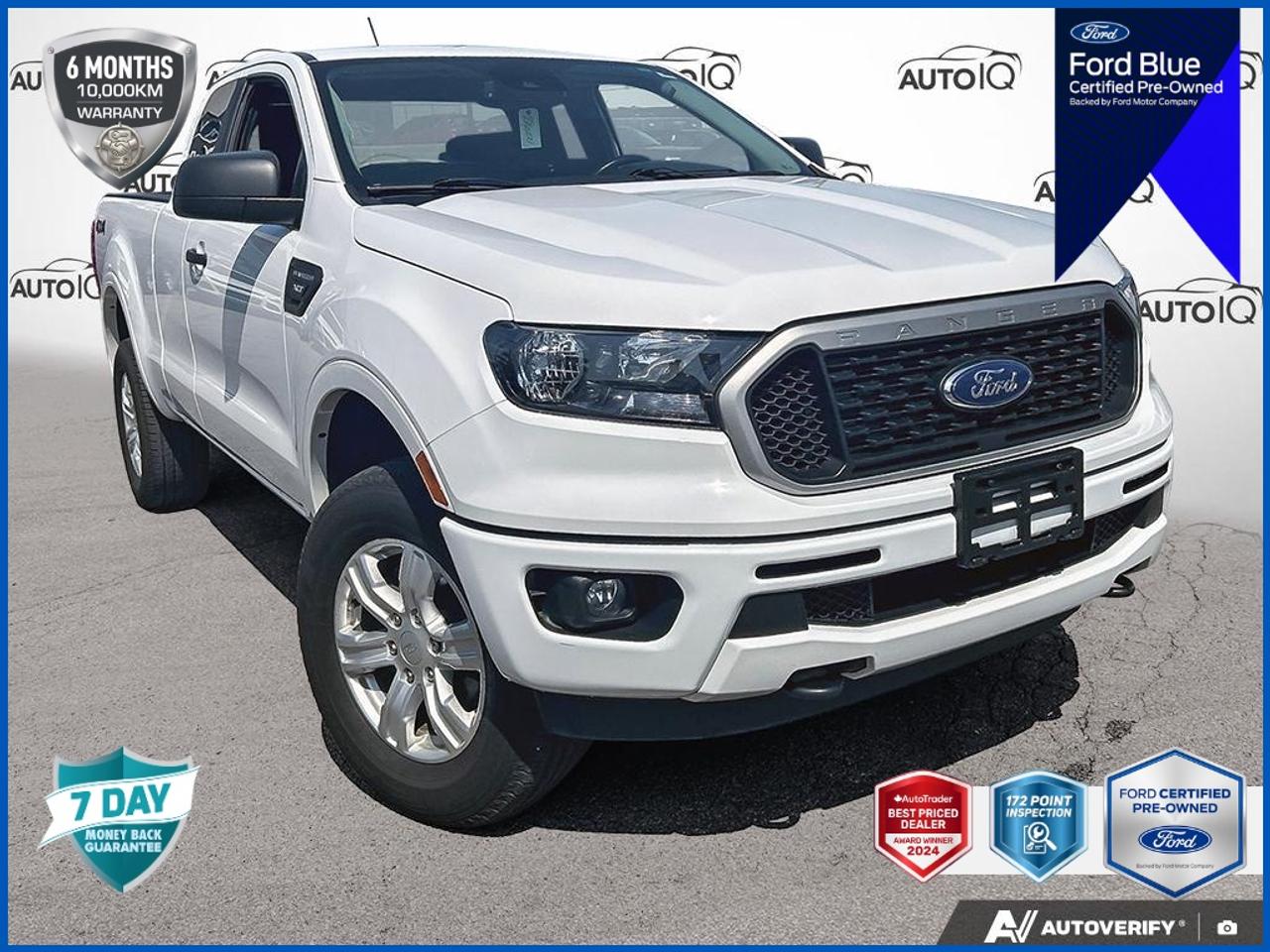 Recent Arrival!<br><br><br>4WD, 110V AC Power Outlet, Auto-Dimming Rear-View Mirror, Class IV Trailer Hitch Receiver, Equipment Group 301A Mid, Leather-Wrapped Shifter, Leather-Wrapped Steering Wheel, Rear Parking Sensors, Trailer Tow Package.<br><br>Oxford White<br>2023 Ford Ranger XLT Trailer Tow Pkg | No Accidents | 1 Owner Super Cab<br>EcoBoost 2.3L I4 GTDi DOHC Turbocharged VCT 10-Speed Automatic<br>4WD<br><br>Certification Program Details: FORD BLUE CERTIFIED PRE-OWNED Special Financing Available: Take advantage of exclusive low finance rates OAC*, significantly lower than standard pre-owned rates! Backed by the stringent Ford Blue Advantage standards, which include a thorough inspection and reconditioning process by factory-trained technicians. Plus, this vehicle includes our exclusive AutoIQ Platinum Standard Ford Blue Certified Benefits include: - 172-Point inspection by Ford factory-trained technicians - 6-month / 10,000-kilometre* Extended Service Plan ** - 10,000 Ford Rewards Points (Can be used toward scheduled maintenance visits or other rewards**) - 24-hour Roadside Assistance - Complimentary CARFAX Vehicle History Report - Complimentary full tank of fuel AutoIQ Platinum Standard: - 36-point Provincial Safety Inspection - Warranty: 90-days or 5,000 KM on inspected mechanical items, factory extended options eligible for warranty up to 200,000 KM - 3X Provincial safety standard for tire tread depth - 3X Provincial safety standard for brake pad thickness - 7 Day Money Back Guarantee*** - Market Value Report provided - Guaranteed 2 keys/key fobs and door code (if equipped) - Equipped vehicles include a complimentary 3 month Sirius satellite radio subscription! - Complimentary full interior detailing and carpet shampoo - Paintless dent repair and/or touch-ups for applicable body panels - Vehicle scanned for open recall notifications from manufacturer<p> </p>

<h4>FORD BLUE CERTIFIED PRE-OWNED</h4>

<p><strong>Special Financing Available:</strong> Take advantage of exclusive low finance rates OAC*, significantly lower than standard pre-owned rates!</p>

<p>Backed by the stringent Ford Blue Advantage standards, which include a thorough inspection and reconditioning process by factory-trained technicians. Plus, this vehicle includes our exclusive <strong>AutoIQ Platinum Standard</strong></p>

<p>
<strong>Ford Blue Certified Benefits include:</strong><br>
- 172-Point inspection by Ford factory-trained technicians<br>
- 6-month / 10,000-kilometre* Extended Service Plan **<br>
- 10,000 Ford Rewards Points (Can be used toward scheduled maintenance visits or other rewards**)<br>
- 24-hour Roadside Assistance<br>
- Complimentary CARFAX Vehicle History Report<br>
- Complimentary full tank of fuel
</p>

<p>
<strong>AutoIQ Platinum Standard:</strong><br>
- 36-point Provincial Safety Inspection<br>
- Warranty: 90-days or 5,000 KM on inspected mechanical items, factory extended options eligible for warranty up to 200,000 KM<br>
- 3X Provincial safety standard for tire tread depth<br>
- 3X Provincial safety standard for brake pad thickness<br>
- 7 Day Money Back Guarantee***<br>
- Market Value Report provided<br>
- Guaranteed 2 keys/key fobs and door code (if equipped)<br>
- Equipped vehicles include a complimentary 3 month Sirius satellite radio subscription!<br>
- Complimentary full interior detailing and carpet shampoo<br>
- Paintless dent repair and/or touch-ups for applicable body panels<br>
- Vehicle scanned for open recall notifications from manufacturer
</p>

<p>SPECIAL NOTE: This vehicle is reserved for AutoIQs retail customers only. Please, no dealer calls. Errors & omissions excepted.</p>

<p>
As-traded, specialty or high-performance vehicles are excluded from the 7-Day Money Back Guarantee Program (including, but not limited to Ford Shelby, Ford Mustang GT, Ford Raptor, Chevrolet Corvette, Camaro 2SS, Camaro ZL1, V-Series Cadillac, Dodge/Jeep SRT, Hyundai N Line, all electric models)
</p>