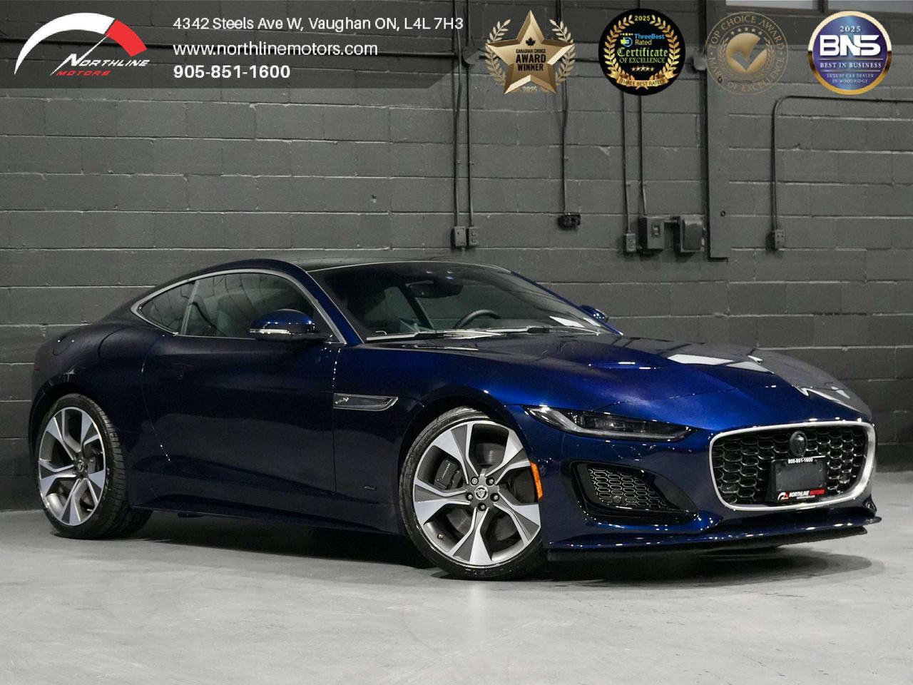 -5.0L Supercharged V8 (P450)
-444 Horsepower
-8-Speed QuickShift Automatic Transmission
-All-Wheel Drive (AWD)
-Configurable Dynamic Mode
-Active Sports Exhaust
-Adaptive Dynamics Suspension
-Torque Vectoring by Braking
-Electronic Active Differential
-Configurable Drive Modes
-F-TYPE 75 Final Edition Package
-Fixed Panoramic Glass Roof
-LED Headlights with Signature DRLs
-Auto High Beam Assist
-Premium LED Tail Lights
-Flush Deployable Door Handles
-Power Folding Heated Mirrors
-Rain-Sensing Wipers
-Quad Exhaust Finishers
-F-TYPE 75 Exterior Badging
-Windsor Leather Performance Seats
-12-Way Power Front Seats with Memory
-Heated Front Seats
-Ventilated Front Seats
-Heated Steering Wheel
-Premium Cabin Lighting
-Suedecloth Headliner
-Metal Treadplates with 75 Branding
-Ebony Headliner
-Dual-Zone Automatic Climate Control
-Keyless Entry & Push Button Start
-Meridian&trade; Surround Sound System
-Navigation Pro
-12.3" Interactive Driver Display
-Apple CarPlay
-Android Auto
-Bluetooth Audio Streaming
-SiriusXM Compatibility
-USB Connectivity
-Voice Control
-Connected Navigation Services
-Rear View Camera
-Front & Rear Parking Sensors
-Park Assist
-Clear Exit Monitor
-Blind Spot Assist
-Rear Traffic Monitor
-Lane Keep Assist
-Traffic Sign Recognition
-Adaptive Speed Limiter
-Emergency Braking
-Driver Condition Monitor
-Cruise Control with Speed Limiter
-Tire Pressure Monitoring System
-Dynamic Stability Control

QUALIFY FOR A 4-YEAR WARRANTY TODAY!
At Northline Motors, were a family-owned dealership committed to delivering a transparent, stress-free car-buying experience. With over 12 years of industry experience and multiple consumer choice awards, weve built our reputation on quality vehicles, competitive pricing, and exceptional customer service.
Every vehicle comes with:
? Full vehicle history report
? Financing options available
? Extended warranty packages
? Aftermarket protection services
? Ongoing customer support past purchase
Browse our latest inventory online or visit our friendly, no-pressure showroom. Coffee and tea are always on us!
Please note: Prices exclude applicable taxes and licensing fees. All vehicles, unless otherwise specified, can be certified for an additional $999; otherwise, as per OMVIC regulations, the vehicle is not drivable, certified, or e tested.
While every effort is made to ensure accuracy, errors, omissions, and pricing changes may occur.  Please contact our sales team to verify vehicle details including vehicle options and availability.
