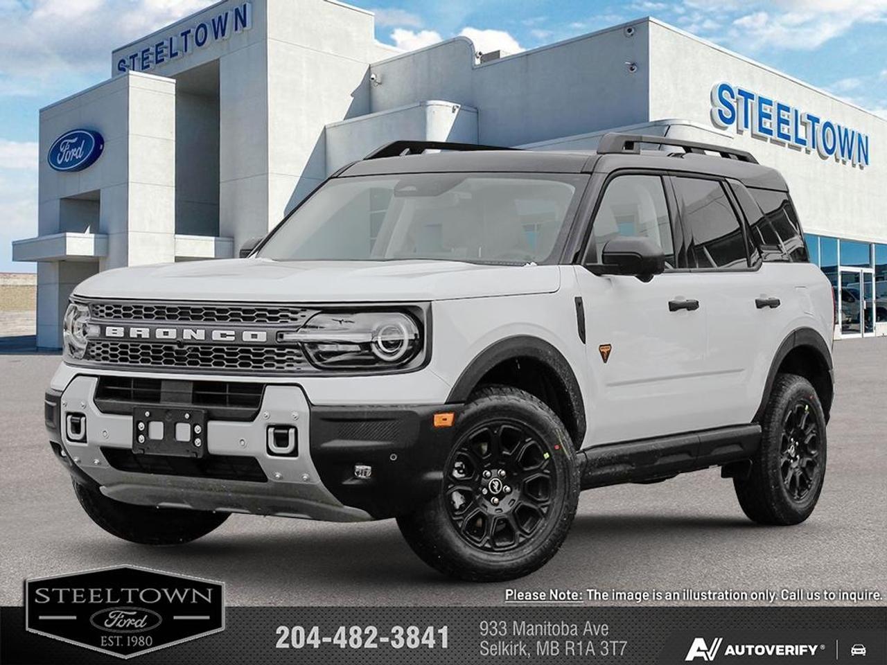 <b>360 Camera,  Heated Steering Wheel,  Remote Start,  Fog Lamps,  Heated Seats!</b><br> <br> We value your TIME, we wont waste it or your gas is on us!   We offer extended test drives and if you cant make it out to us we will come straight to you!<br> <br>The 2026 Ford Bronco Sport brings together off-road poise, practical scale and trail-inspired character into a compelling compact package.<br> <br>The 2026 Ford Bronco Sport combines rugged styling, modern tech and flexible utility to create a compact SUV that doesnt compromise on spirit. Inside, the cabin features quality materials, intuitive connectivity and thoughtful design to keep passengers comfortable and engaged. With its trail-ready attitude, confident presence and Fords heritage of capability, the Bronco Sport is built to carry your lifestyle forward.<br> <br>This Oxford White SUV has an Automatic transmission and is powered by a 250HP 2.0L 4 Cylinder Engine. <br> <br> Our Bronco Sports trim level is Badlands. The cabin features leather-trimmed heated sport contour seats with power adjustments and memory settings, complemented by a heated leather steering wheel and dual-zone automatic climate control for all-season comfort. The SYNC 4 infotainment system with a 13.2-inch touchscreen, wireless Apple CarPlay and Android Auto, Alexa integration, and adaptive cruise control with stop-and-go ensures effortless connectivity and convenience. Versatile interior design, thoughtful storage solutions, and remote start functionality enhance everyday usability, while durable vinyl flooring and rubberized mats make it easy to clean after any adventure. On the outside, bold 17-inch matte black aluminum wheels, all-terrain tires, LED headlights, and dual tow hooks highlight its capability and confidence. The Terrain Management System offers seven G.O.A.T. modes, including rock crawl and rally, supported by a rear locking differential and electro-mechanical limited-slip technology for precise traction on any surface. Ford Co-Pilot360 safety features provide comprehensive protection with BLIS, Pre-Collision Assist with Automatic Emergency Braking, Evasion Assist, an Aerial View Camera System, and Reverse Brake Assist, ensuring complete confidence whether navigating city streets or tackling rugged trails. This vehicle has been upgraded with the following features: 360 Camera, Heated Steering Wheel, Remote Start, Fog Lamps, Heated Seats, Adaptive Cruise Control, Lane Keep Assist.<br><br> View the original window sticker for this vehicle with this url <b><a href=http://www.windowsticker.forddirect.com/windowsticker.pdf?vin=3FMCR9DA8TRE85773 target=_blank>http://www.windowsticker.forddirect.com/windowsticker.pdf?vin=3FMCR9DA8TRE85773</a></b>.<br> <br>To apply right now for financing use this link: <a href=http://www.steeltownford.com/?https://CreditOnline.dealertrack.ca/Web/Default.aspx?Token=bf62ebad-31a4-49e3-93be-9b163c26b54c&La target=_blank>http://www.steeltownford.com/?https://CreditOnline.dealertrack.ca/Web/Default.aspx?Token=bf62ebad-31a4-49e3-93be-9b163c26b54c&La</a><br> <br/>Total rebate of $4500 is reflected in the price. 5.49% financing for 84 months. Incentives expire 2026-08-31. See dealer for details. <br><br>Family owned and operated in Selkirk for 35 Years.  <br>Steeltown Ford is located just 20 minutes North of the Perimeter Hwy, with an onsite banking center that offers free consultations. <br>Ask about our special dealer rates available through all major banks and credit unions.<br>Dealer retains all rebates, plus taxes, govt fees and Steeltown Protect Plus.<br>Steeltown Ford Protect Plus includes:<br>- Life Time Tire Warranty <br>Dealer Permit # 1039<br><br><br> Come by and check out our fleet of 100+ used cars and trucks and 240+ new cars and trucks for sale in Selkirk.  o~o