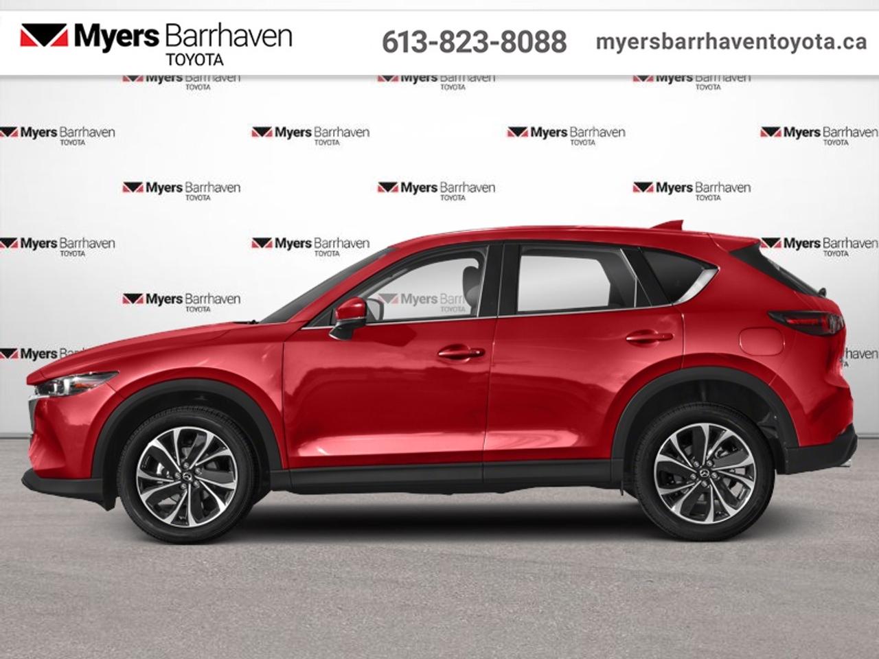 <b>Power Liftgate,  Heated Steering Wheel,  Heated Seats,  Android Auto,  Apple CarPlay!</b><br> <br>  Compare at $27974 - Our Live Market Price is just $26898! <br> <br>This Mazda CX-5s interior is one of the best in the class, offering great versatility and excellent fit and finish. This 2022 Mazda CX-5 is fresh on our lot in Ottawa.<br> <br>The 2022 CX-5 strengthens the connection between vehicle and driver. Mazda designers and engineers carefully consider every element of the vehicles makeup to ensure that the CX-5 outperforms expectations and elevates the experience of driving. Powerful and precise, yet comfortable and connected, the 2022 CX-5 is purposefully designed for drivers, no matter what the conditions might be.<br> <br>This SUV has 50,728 km. Its Soul Red Crystal Metallic in colour. It has an Automatic transmission and is powered by a 187HP 2.5L 4 Cylinder Engine. <br> <br> Our CX-5s trim level is GS. This GS really ups the comfort and convenience with features like a power liftgate, heated steering wheel, and synthetic leather upholstery. This CX-5 comes with heated seats for a cozy cabin, alongside Android Auto, Apple CarPlay, and even more infotainment tech for endless engagement. An assistive suite helps you stay safe with lane keep assist, blind spot monitoring, and distance pacing cruise with stop and go. Fog lamps help on those dreary days, while a rearview camera makes sure you always park safely. Do it all in style with chrome trim and aluminum wheels. This vehicle has been upgraded with the following features: Power Liftgate, Heated Steering Wheel, Heated Seats, Android Auto, Apple CarPlay, Lane Keep Assist, Blind Spot Detection.<br> <br>To apply right now for financing use this link: <a href=https://www.myersbarrhaventoyota.ca/quick-approval/ target=_blank>https://www.myersbarrhaventoyota.ca/quick-approval/</a><br> <br/>Buy this vehicle now for the lowest bi-weekly payment of <b>$199.39</b> with $0 down for 84 months @ 8.99% APR O.A.C. ( Plus applicable taxes - Plus applicable fees ). See dealer for details. <br><br>At Myers Barrhaven Toyota we pride ourselves in offering highly desirable pre-owned vehicles. We truly hand pick all our vehicles to offer only the best vehicles to our customers. No two used cars are alike, this is why we have our trained Toyota technicians highly scrutinize all our trade ins and purchases to ensure we can put the Myers seal of approval. Every year we evaluate 1000s of vehicles and only 10-15% meet the Myers Barrhaven Toyota standards. At the end of the day we have mutual interest in selling only the best as we back all our pre-owned vehicles with the Myers *LIFETIME ENGINE TRANSMISSION warranty. Thats right *LIFETIME ENGINE TRANSMISSION warranty, were in this together! If we dont have what youre looking for not to worry, our experienced buyer can help you find the car of your dreams! Ever heard of getting top dollar for your trade but not really sure if you were? Here we leave nothing to chance, every trade-in we appraise goes up onto a live online auction and we get buyers coast to coast and in the USA trying to bid for your trade. This means we simultaneously expose your car to 1000s of buyers to get you top trade in value. <br>We service all makes and models in our new state of the art facility where you can enjoy the convenience of our on-site restaurant, shuttle van, free Wi-Fi, Enterprise Rent-A-Car, on-site tire storage, and complimentary drinks. Come see why many Toyota owners are making the switch to Myers Barrhaven Toyota. <br>*LIFETIME ENGINE TRANSMISSION WARRANTY NOT AVAILABLE FOR VEHICLES WITH KMS EXCEEDING 140,000KM, VEHICLES 8 YEARS & OLDER, HIGHLINE BRAND VEHICLES (e.g., BMW, INFINITI, CADILLAC, LEXUS), AND QUEBEC RESIDENTS.<br> Come by and check out our fleet of 90+ used cars and trucks and 20+ new cars and trucks for sale in Ottawa.  o~o