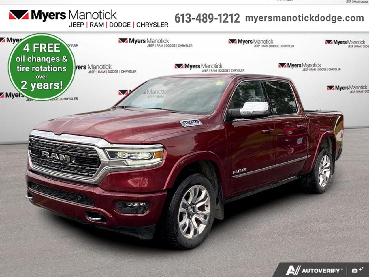 <b>Power Running Boards,  Blind Spot Detection,  Leather Seats,  Cooled Seats,  Navigation!</b><br> <br>  Compare at $61790 - Our Price is just $59990! <br> <br>Beauty meets brawn with this rugged Ram 1500. This 2023 Ram 1500 is fresh on our lot in Manotick.<br> <br>The Ram 1500s unmatched luxury transcends traditional pickups without compromising its capability. Loaded with best-in-class features, its easy to see why the Ram 1500 is so popular. With the most towing and hauling capability in a Ram 1500, as well as improved efficiency and exceptional capability, this truck has the grit to take on any task.<br> <br>This Crew Cab 4X4 pickup has 63,000 km. Its Red Pearl in colour. It has an Automatic transmission and is powered by a 395HP 5.7L 8 Cylinder Engine. <br> <br> Our 1500s trim level is Limited. This Ram 1500 Limited adds power running boards, auto leveling, adaptive suspension, polished aluminum wheels, blind spot detection, premium leather upholstery, an upgraded 12-inch infotainment screen with Uconnect 5W and a 10-speaker Alpine Performance audio system, in addition to ventilated and heated front seats with power adjustment, lumbar support and memory function, heated and cooled rear seats, remote engine start, a leather-wrapped steering wheel, power-adjustable pedals, interior sound insulation, simulated wood/metal interior trim, and dual-zone front climate control with infrared. This truck is also ready for work, with class III towing equipment including a hitch, wiring harness and trailer sway control, heavy duty dampers, power-folding exterior side mirrors with convex wide-angle inserts, and a locking tailgate. Connectivity features include GPS navigation, Apple CarPlay, Android Auto, SiriusXM satellite radio, and 4G LTE wi-fi hotspot. This vehicle has been upgraded with the following features: Power Running Boards, Blind Spot Detection, Leather Seats, Cooled Seats, Navigation, Remote Start, 4G Wi-Fi.<br> To view the original window sticker for this vehicle view this <a href=http://www.chrysler.com/hostd/windowsticker/getWindowStickerPdf.do?vin=1C6SRFHT5PN600873 target=_blank>http://www.chrysler.com/hostd/windowsticker/getWindowStickerPdf.do?vin=1C6SRFHT5PN600873</a>. <br/><br> <br>To apply right now for financing use this link: <a href=https://CreditOnline.dealertrack.ca/Web/Default.aspx?Token=3206df1a-492e-4453-9f18-918b5245c510&Lang=en target=_blank>https://CreditOnline.dealertrack.ca/Web/Default.aspx?Token=3206df1a-492e-4453-9f18-918b5245c510&Lang=en</a><br> <br/>Buy this vehicle now for the lowest weekly payment of <b>$202.35</b> with $0 down for 96 months @ 8.99% APR O.A.C. ( Plus applicable taxes - and licensing fees ). See dealer for details. <br><br>If youre looking for a Dodge, Ram, Jeep, and Chrysler dealership in Ottawa that always goes above and beyond for you, visit Myers Manotick Dodge today! Were more than just great cars. We provide the kind of world-class Dodge service experience near Kanata that will make you a Myers customer for life. And with fabulous perks like extended service hours, our 30-day tire price guarantee, the Myers No Charge Engine/Transmission for Life program, and complimentary shuttle service, its no wonder were a top choice for drivers everywhere. Get more with Myers! <br>*LIFETIME ENGINE TRANSMISSION WARRANTY NOT AVAILABLE ON VEHICLES WITH KMS EXCEEDING 140,000KM, VEHICLES 8 YEARS & OLDER, OR HIGHLINE BRAND VEHICLE(eg. BMW, INFINITI. CADILLAC, LEXUS...)<br> Come by and check out our fleet of 20+ used cars and trucks and 40+ new cars and trucks for sale in Manotick.  o~o