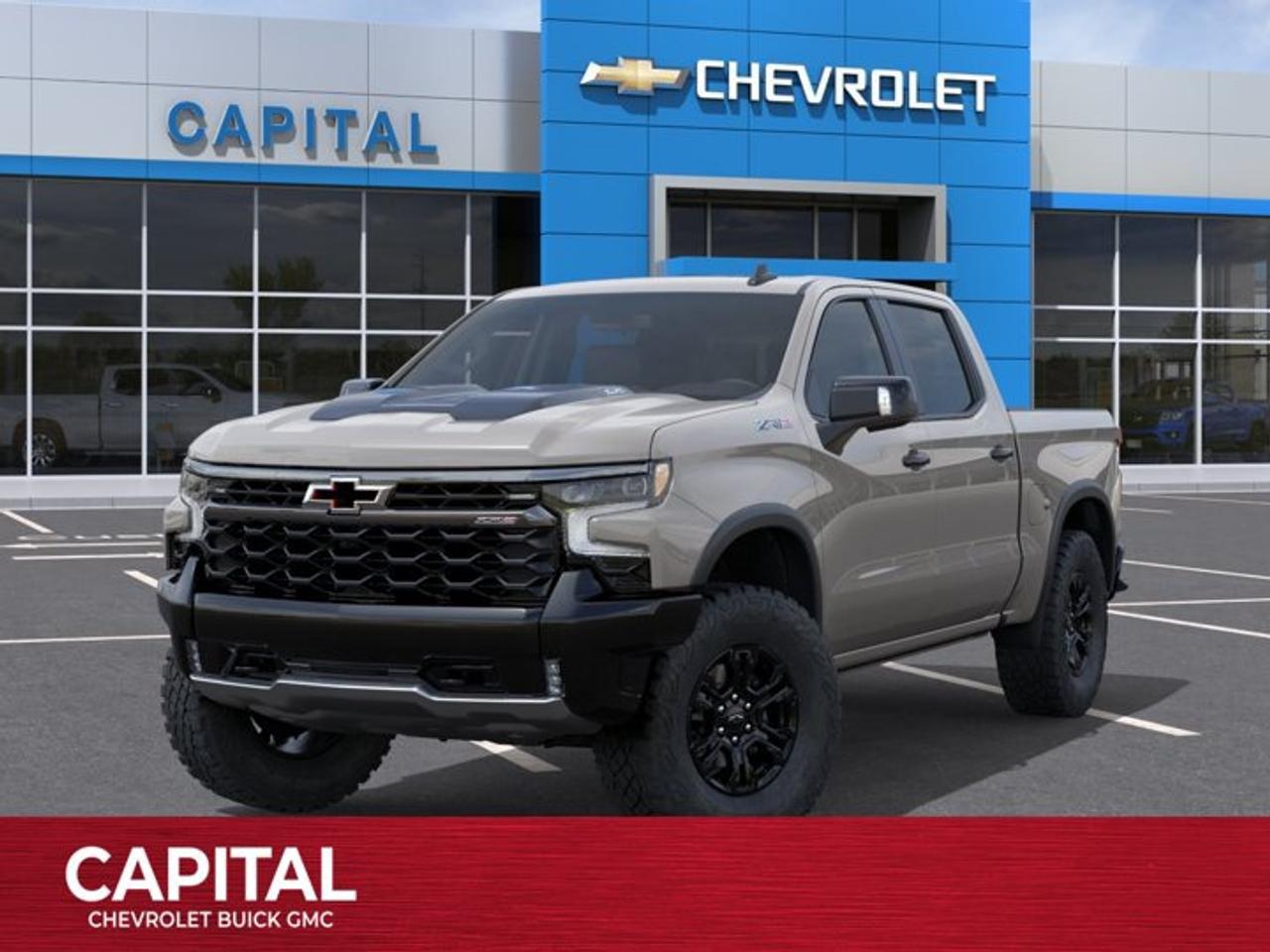This Chevrolet Silverado 1500 delivers a Gas V8 6.2L/376 engine powering this Automatic transmission. ENGINE, 6.2L ECOTEC3 V8 (420 hp [313 kW] @ 5600 rpm, 460 lb-ft of torque [624 Nm] @ 4100 rpm); featuring Dynamic Fuel Management that enables the engine to operate in 17 different patterns between 2 and 8 cylinders, depending on demand, to optimize power delivery and efficiency, ZR2 Suspension Package High-Performance lifted suspension with Multimatic DSSV dampers, Wireless phone projection for Apple CarPlay and Android Auto.*This Chevrolet Silverado 1500 Comes Equipped with These Options *Wipers, front rain-sensing, Windows, power rear, express down, Window, power, rear sliding with rear defogger, Window, power front, passenger express up/down, Window, power front, drivers express up/down, Wi-Fi Hotspot capable (Terms and limitations apply. See onstar.ca or dealer for details.), Wheels, 18 x 8.5 (45.7 cm x 21.6 cm) aluminum machined face with Black Painted spokes and Oxide Gold painted outer ring accents, Wheelhouse liners, rear, Wheel, 18 aluminum spare, USB ports, rear, dual, charge-only.* Stop By Today *Test drive this must-see, must-drive, must-own beauty today at Capital Chevrolet Buick GMC Inc., 13103 Lake Fraser Drive SE, Calgary, AB T2J 3H5.