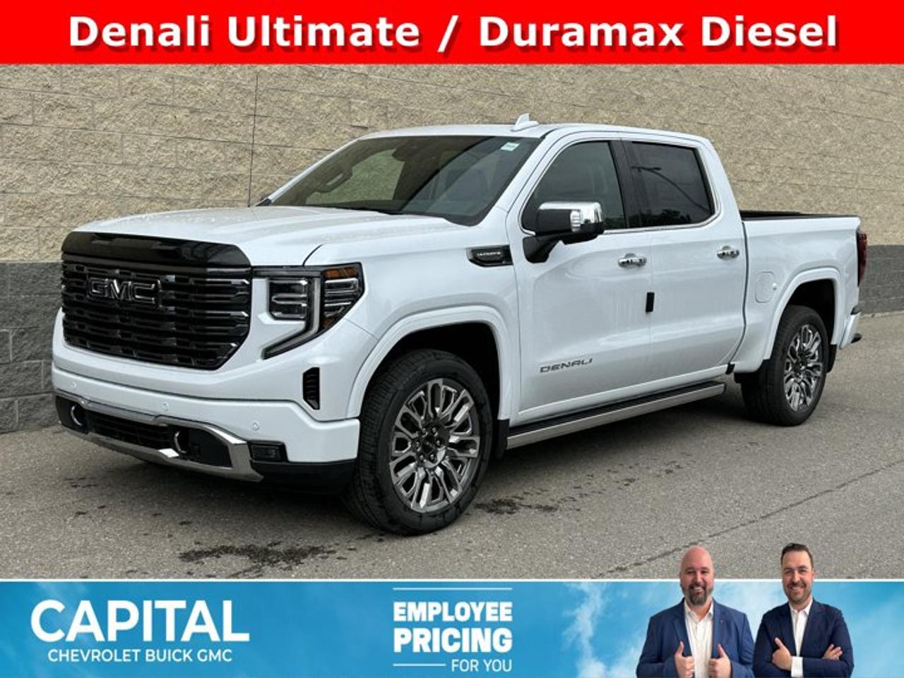 This GMC Sierra 1500 delivers a Turbocharged Diesel I6 3.0L/183 engine powering this Automatic transmission. ENGINE, DURAMAX 3.0L TURBO-DIESEL I6 (305 hp [227 kW] @ 3750 rpm, 495 lb-ft of torque [671 Nm] @ 2750 rpm) (Includes (KW5) 220-amp alternator and (K05) engine block heater.), Wireless, Apple CarPlay / Wireless Android Auto, Wireless Charging.*This GMC Sierra 1500 Comes Equipped with These Options *Wipers, front rain-sensing, Windows, power rear, express down, Windows, power front, drivers express up/down, Window, power, rear sliding with rear defogger, Window, power front, passenger express up/down, Wi-Fi Hotspot capable (Terms and limitations apply. See onstar.ca or dealer for details.), Wheels, 22 (55.9 cm) 7-spoke ultra-bright machined with bright chrome accents and dark paint, Wheelhouse liners, rear (Deleted with (E3Z) Carbon Fibre Composite Bed.), Wheel, 17 x 8 (43.2 cm x 20.3 cm) full-size, steel spare, USB Ports, 2, Charge/Data ports located inside centre console.* Stop By Today *Stop by Capital Chevrolet Buick GMC Inc. located at 13103 Lake Fraser Drive SE, Calgary, AB T2J 3H5 for a quick visit and a great vehicle!