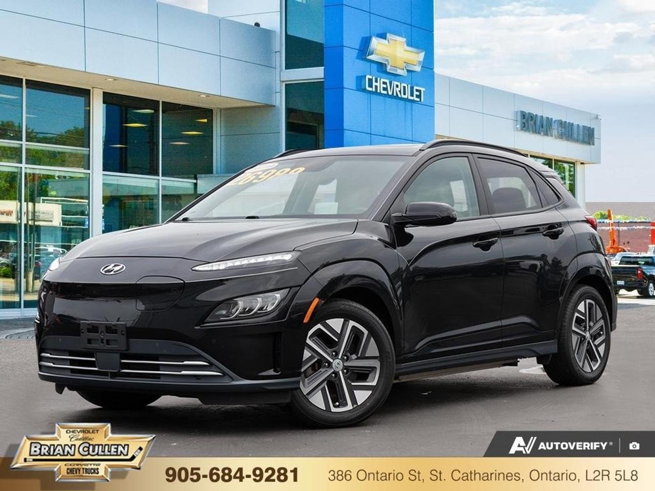 <span style=color:rgb  58 , 58 , 58  ><strong>Special Sale price listed is available to finance purchases only on approved credit. Price of vehicle may differ with other forms of payment. </strong></span>
Experience the 2022 Hyundai Kona Electric Ultimate FWD in a sophisticated black, equipped with a smooth automatic transmission and efficient front-wheel drive that promises effortless handling on city streets and highways alike.
 This compact SUV combines a luxurious yet functional aesthetic with its sleek black exterior and stylish alloy wheels. Step inside to find a refined interior featuring leather seats and a leather steering wheel, that adds a touch of elegance and comfort. Equipped with cooled and heated seats, the Kona Electric guarantees comfort regardless of the weather. The sunroof/moonroof allows you to enjoy scenic views, making every drive an enjoyable journey.
 Tech enthusiasts will find joy in the Kona Electrics advanced features such as a heads up display, adaptive cruise control, and a navigation system that makes connectivity and navigating a breeze. Safety is a priority with lane assist, brake assist, parking sensors, and a backup camera to ensure peace of mind on all travels.
 This vehicle is ideal for eco-conscious drivers looking for efficiency packed into a stylish, high-tech package. Contact Brian Cullen Motors today to find out how you can make this exceptional 2022 Hyundai Kona Electric Ultimate FWD yours.