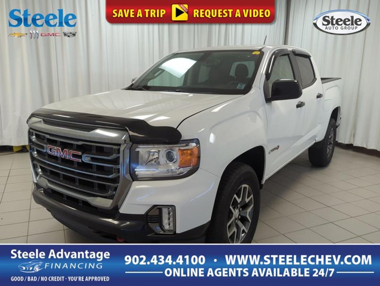 Built for drivers who want midsize truck versatility with real off-road confidence, this 2021 GMC Canyon 4wd AT4 Leather is ready for work, travel, and daily driving in Dartmouth. Finished in White with four doors, automatic transmission, and a 3.6-litre gas V6 engine, it delivers strong capability with the added traction of four-wheel drive.With 146,071 km on the odometer, this pre-owned GMC Canyon 4wd AT4 Leather brings proven durability and a practical layout that suits life in Atlantic Canada. Its DOHC V6 design supports smooth power delivery, while the AT4 identity adds a tougher character that truck shoppers continue to appreciate in a well-equipped midsize pickup.FEATURES OF THE Canyon 4wd At4 LeatherDistinct AT4 off-road focused appearanceFour-wheel drive for added traction3.6-litre DOHC V6 gas engineFour-door cab for daily practicalityTRUCK FEATURESUseful midsize pickup truck versatilityFour-wheel drive for changing conditionsPickup box supports gear haulingStrong V6 power for towingADVANCED SAFETY FEATURESFour-wheel traction for slippery road confidenceElevated driving position improves visibilityFour-door design supports easier passenger accessSturdy truck build inspires confidencePERFORMANCE AND EFFICIENCY3.6-litre V6 delivers solid passing powerDOHC engine supports smooth performanceAutomatic transmission for easy daily drivingFour-wheel drive boosts all-season capabilityCOMFORT AND CONVENIENCEFour full doors ease cabin entryPractical cabin suits work and travelAutomatic transmission reduces driving effortMidsize dimensions help urban manoeuvrabilityTECHNOLOGY AND CONNECTIVITYClear truck-focused control layoutAutomatic transmission simplifies everyday operationDriver information kept easy to readFunctional design supports quick familiar useCARGO SPACEOpen bed handles bulky cargoPickup box suits weekend projectsCabin space supports passengers and gearMidsize footprint balances cargo and manoeuvrabilityWHAT OTHER OWNERS LIKEStrong V6 power for everyday haulingFour-wheel drive for winter confidenceMidsize size easier than full-size trucksVersatile truck bed utility dailyThis 2021 GMC Canyon 4wd At4 Leather stands out as a smart choice for drivers who need more than an SUV can offer, while still wanting easier manoeuvrability than a full-size pickup. The White exterior gives it a clean, professional look that fits just as well at the job site as it does in a residential driveway.Under the hood, the 3.6-litre gasoline V6 brings the kind of performance many truck buyers still want. It offers confident acceleration for highway merging, dependable strength for carrying loads, and the flexibility to handle a variety of day-to-day tasks. Paired with an automatic transmission, this GMC Canyon 4wd AT4 Leather feels smooth and composed in traffic, on rural roads, and during longer road trips.The four-wheel-drive system is a major advantage for Nova Scotia driving. Rain, slush, snow, and gravel roads can all demand extra traction, and this truck is built to respond with confidence. That added grip also helps when heading to campsites, trails, or worksites where conditions can change fast.Inside, the four-door configuration adds welcome practicality. It makes passenger access easier and gives this truck a more flexible cabin for commuting, family use, or carrying extra gear inside. The midsize format is another key strength, offering a balance between capability and convenience. You get the utility of a pickup bed without the bulk that can make larger trucks harder to park and navigate around town.For buyers shopping at Steele Chevrolet Buick GMC in Dartmouth, this used 2021 GMC Canyon 4wd AT4 Leather represents a capable and versatile truck with the right fundamentals: V6 power, automatic transmission, four-wheel drive, four-door practicality, and a proven pickup design that continues to appeal to Canadian truck owners.This 2021 GMC Canyon 4wd At4 Leathers VIN is: 1GTG6FEN1M1146797 .