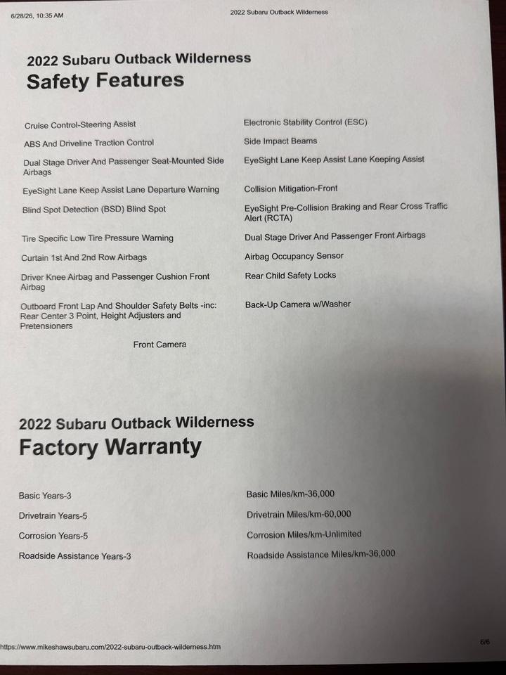 2022 Subaru Outback WILDERNESS Photo