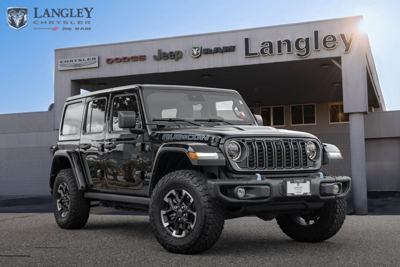 <p><strong>2024 Jeep Wrangler 4xe Rubicon X 4 Door 4x4</strong></p><p>This iconic plug-in hybrid SUV offers legendary off-road capability combined with advanced electric performance for a versatile and powerful driving experience.</p><ul><li><p>Combined Power: 375 hp</p></li><li><p>Combined Torque: 470 lb-ft</p></li><li><p>Electric-Only Range: 35 km</p></li><li><p>Max Towing Capacity: 3,500 lbs</p></li><li><p>Drivetrain: Rock-Trac Full-Time 4x4 System</p></li></ul><p>Come book a test drive at Langley Chrysler, conveniently located in Langley, British Columbia.</p>

<p>*All prices plus applicable taxes, applicable environmental recovery charges, documentation of $599 and full tank of fuel surcharge of $76 if a full tank is chosen. <br />Other protection items available that are not included in the above price:<br />Tire & Rim Protection and Key fob insurance starting from $599<br />Service contracts (extended warranties) for coverage up to 7 years and 200,000 kms starting from $599<br />Custom vehicle accessory packages, mudflaps and deflectors, tire and rim packages, lift kits, exhaust kits and tonneau covers, canopies and much more that can be added to your payment at time of purchase<br />Undercoating, rust modules, and full protection packages starting from $199<br />Financing Fee of $500 when applicable<br />Flexible life, disability and critical illness insurances to protect portions of or the entire length of vehicle loan</p>
