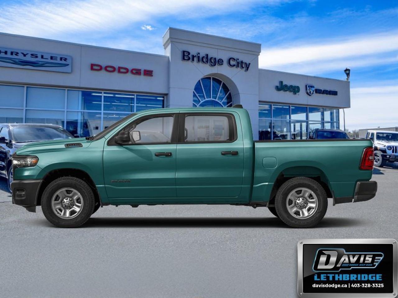 <b>Adaptive Cruise Control, Remote Start, Blind Spot Detection, Lane Keep Assist, Lane Departure Warning!</b><br /> <br /> The 2026 Ram 1500 delivers exceptional performance, refined comfort, and cutting-edge innovation for every road ahead.<br /> <br />The Ram 1500's unmatched luxury transcends traditional pickups without compromising its capability. Loaded with best-in-class features, it's easy to see why the Ram 1500 is so popular. With the most towing and hauling capability in a Ram 1500, as well as improved efficiency and exceptional capability, this truck has the grit to take on any task.<br /> <br />This Serrano Green Metallic Crew Cab 4X4 pickup has an Automatic transmission and is powered by a 420HP 3.0L Straight 6 Cylinder Engine. <br /> <br /> Our 1500's trim level is Express. This capable pickup blends strength, utility, and modern convenience for drivers who demand more from their truck. Its bold exterior design features smart functional details like heated mirrors, deep-tinted glass, and a durable cargo bed with easy tailgate access. Inside, the cabin delivers comfort and practicality with spacious seating, smart storage, and intuitive technology including an 8.4-inch Uconnect touchscreen, smartphone integration, and a Wi-Fi hotspot. Convenience features like remote start, adaptive cruise control, and keyless entry make every drive easier, while advanced safety systems such as Blind Spot Detection, Forward Collision Warning, Active Lane Management, and ParkSense parking sensors provide peace of mind on every journey. This vehicle has been upgraded with the following features: Adaptive Cruise Control, Remote Start, Blind Spot Detection, Lane Keep Assist, Lane Departure Warning, Heated Mirrors.<br /><br /> <br />To apply right now for financing use this link: <a href=https://lethbridge.davisdodge.ca/free-credit-check/ target=_blank rel=nofollow noopener noreferrer>https://lethbridge.davisdodge.ca/free-credit-check/</a><br /> <br /><br />As a premier Chrysler, Dodge, Jeep and RAM dealership, Davis Dodge proudly offers an extensive selection of new and used vehicles to meet every drivers needs. Customers across Lethbridge, Fort Macleod, Taber, Claresholm, Coaldale, and beyond trust us for daily vehicle specials, certified service and parts, and a seamless online inventory experience. <br /><br /> With competitive financing options and expert support, we make car buying easy and enjoyable. <br /><br /> Ready to hit the road? Schedule your test drive today at Davis Dodge, your trusted Chrysler, Dodge, Jeep and RAM dealer in Lethbridge, Alberta.<br /><br /> Vehicle pricing offer shown expires 2026-06-30. <br /> Come by and check out our fleet of 50+ used cars and trucks and 110+ new cars and trucks for sale in Lethbridge. o~o