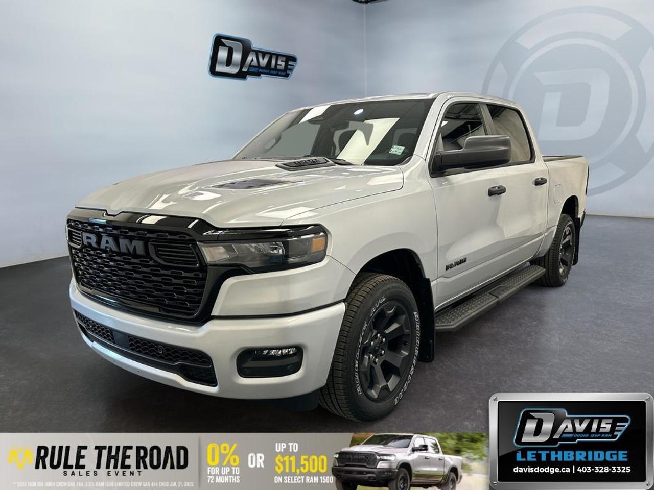 <p>Introducing the 2026 Ram 1500 Express, now available in a striking silver finish with the robust 4x4 drivetrain. Experience superior handling and capability with this crew cab truck.</p><p><strong>Exterior Features:</strong></p><ul><li>Body-Colour Front & Rear Bumpers with Step Pads</li><li>Black Grille with Body-Colour Surround</li><li>Front LED Fog Lamps</li><li>Alloy Wheels</li><li>Remote Start for your convenience</li></ul><p><strong>Interior Features:</strong></p><ul><li>Spacious Crew Cab with a stylish black interior</li><li>Front Centre Seat Cushion Storage</li><li>2nd Row In-Floor Storage Bins</li><li>Comfort-enhancing Air Conditioning</li><li>Convenient Front & Rear Floor Mats</li></ul><p><strong>Technology & Safety Features:</strong></p><ul><li>8-Speed Automatic Transmission with Start-Stop Dual Battery System</li><li>SiriusXM Satellite Radio with 6-Month Service</li><li>Advanced Brake Assist and Lane Assist for added safety</li><li>Adaptive Cruise Control for a smooth drive</li><li>Parking Sensors and Backup Camera for easy maneuvering</li><li>Wi-Fi Hotspot and Smart Device Integration for seamless connectivity</li><li>Aux Battery and 700 Amp Maintenance Free Battery for reliability</li></ul><p>Perfect for families and active lifestyles, the Ram 1500 Express offers power, performance, and premium features. Contact Davis Dodge Lethbridge today to learn more about this impressive truck and schedule a test drive!</p>