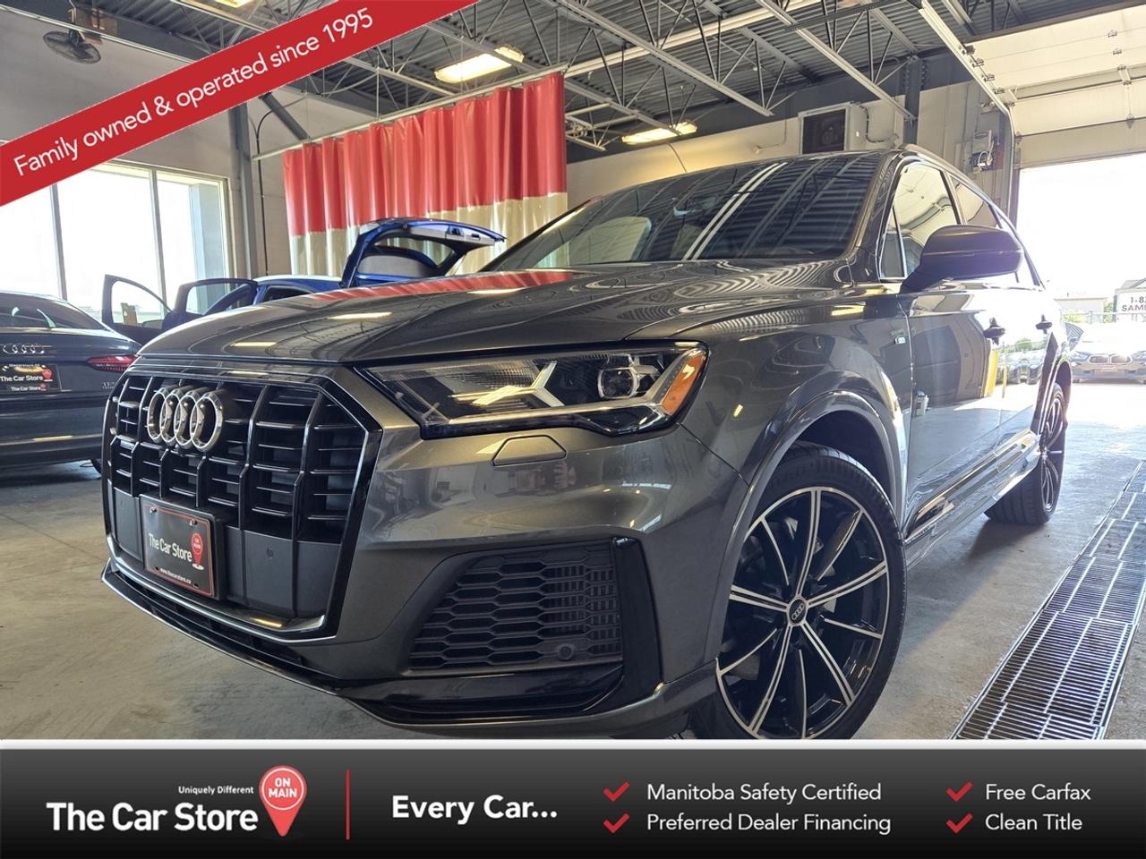 2022 Audi Q7 Komfort S-Line &ndash; One Owner | No Accidents | Brand New Tires & Brakes 
 Key Features:3.0L Turbocharged V6 with quattro All-Wheel Drive 
 S-Line Package with Sport Styling 
 One Owner 
 No Accidents 
 Well Documented Service History 
 Brand New All-Season Tires 
 Brand New Front & Rear Brake Pads and Rotors 
 7-Passenger Seating Configuration 
 Panoramic Sunroof 
 Leather Interior, Heated Front Seats, Heated Steering Wheel 
 Audi Virtual Cockpit Digital Display 
 Navigation, Apple CarPlay & Android Auto 
 Front & Rear Parking Sensors, Backup Camera 
 Blind-Spot Monitoring, Lane Departure Warning, Adaptive Cruise Control 
 Power Tailgate, Comfort Access, Push Button Start 
 
 Luxury, Space, and Performance in One Package:The Audi Q7 delivers a premium driving experience with a spacious three-row interior, refined ride quality, and confident V6 performance. Equipped with the S-Line package, this example adds athletic styling to an already impressive combination of luxury, technology, and versatility. 
 
 Peace of mind:This one-owner Q7 comes with a clean accident-free history, strong service records, and significant recent maintenance already completed. Freshly equipped with brand new all-season tires and brand new front and rear brake pads and rotors, its ready for many 
 kilometres of worry-free driving. 
 
 Our Take:A well-maintained Q7 with excellent ownership history, desirable S-Line styling, and a spacious 7-passenger layout. Refined, comfortable, and exceptionally capable for everyday driving and family adventures alike. 
 
 
 We are a local Family Owned business and we try to do things a little different. 
 
 At The Car Store on Main every vehicle is Manitoba Safety Certified. 
 Every vehicle sold is eligible for the Advantage Plan: 
 30 Day Warranty on all MB Safety certificate related items. 
 CarFax Vehicle History Report 
 2 sets of Keys 
 Wholesale access to all other Miscellaneous Accessories (i.e. Wtr Tires, Remote Starr, all misc vehicle accessories/parts, etc...) 
 And of course a Full tank of Gas. 
 
 There is no Gimmicks or games, we are always aggressive on our prices and try to separate ourselves from the rest. 
 We also have an on-site Certified Banker who shops to get the best possible interest rates in with all Major Banks and Credit Unions! 
 
 Come to our Brand New modern showroom and see what makes us Uniquely Different! 
 
 Located on Main St. just North of Chief Peguis Trail. 
 
 To schedule an appointment call us directly at 204-669-1248 or email sales@thecarstore.ca 
 
 The Car Store on Main 
 -Uniquely Different- 
 
 www.thecarstore.ca 
 Local: 204-669-1248 
 Toll Free: 877-634-2975 
 
 A local family owned business unlike typical car lots, there are no pressure tactics, no games, no gimmicks, no Sales Manager, General Manager or Used Car Manager, just straight answers and fair deals all the time! 
 
 *PRICE DOES NOT INCLUDE TAXES (G.S.T & P.S.T) 
 Dealer Permit # 4481
