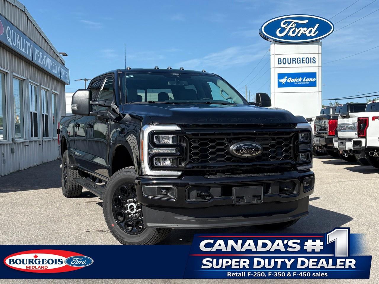 <p>Explore the exceptional power and capability of the new 2026 Ford Super Duty F-350 SRW XLT, presented in a striking Agate Black Metallic exterior. This robust truck is equipped with a 4x4 drivetrain and an automatic transmission, ensuring superior handling in all conditions.</p><p>The exterior of the F-350 stands out with features like PowerScope Trailer Tow Mirrors with heat and power folding capabilities, integrated clearance lights, and high-intensity LED security approach lights. The LED Box Lighting and roof clearance lights enhance visibility, while the Tailgate Step and Handle add convenience. Inside, the cabin's classic gray interior is both versatile and inviting, offering air conditioning and keyless entry.</p><p>Technologically advanced, the F-350 is fitted with the XLT Premium Package, boasting a B&O Sound System by Bang & Olufsen, with HD Radio and eight speakers including a subwoofer. Stay connected through SYNC 4 with Enhanced Voice Recognition, a state-of-the-art 12-inch centre display, and seamless integration with smart devices via Apple CarPlay and Android Auto compatibility. Safety and convenience are heightened with features like a backup camera, brake assist, and cruise control.</p><p>This truck is perfect for professionals needing a reliable workhorse, families who love adventure, or anyone needing the power and reliability that Ford is known for. With a range of features tailored to make each drive a pleasure, contact Bourgeois Motors Ltd. today for more information on how this amazing vehicle fits your lifestyle needs.</p> <p><span style=color:rgb( 58 , 80 , 95 )>The discount shown on vehicle represents the </span><u>Cash Purchase</u><span style=color:rgb( 58 , 80 , 95 )> discount and is inclusive of all non-stackable and stackable cash purchase discounts from Ford of Canada and Bourgeois Motors Ltd. and is offered in lieu of sub-vented lease or finance rates. To get details on current discounts applicable to this and other vehicles in our inventory for Lease and Finance customer, see a member of our team. All offers for lease or finance are On Approved Credit (OAC).While every effort is made to ensure the accuracy of discounts and programs, programs are subject to change without notice </span><span style=color:rgb( 119 , 119 , 119 )>and may not be accurate or completely current. While every reasonable effort is made to ensure the accuracy of this data, we are not responsible for any errors or omissions contained on these pages.</span></p> <p><strong>Why Choose the Bourgeois Auto Group?</strong></p><p>For 80 years, Bourgeois Auto Group has been delivering exceptional automotive experiences. Our factor trained teams work to ensure you receive the shopping experience you deserve; whether you're looking for a new or new-to-you vehicle.</p><p>Shop 24/7 with our online showroom and chat service, ensuring convenience every step of the way. No hidden fees, full disclosure, and every pre-owned vehicle comes with a Carfax® report for peace of mind.</p><p>We offer a wide selection of pre-owned vehicles, all competitively priced using real-time market data. Get the best deal on your purchase and trade-in with our free Live Market Analysis report.</p><p>Looking to sell your car? We buy any make or modelno purchase required. Our simple to use online trade valuation tool will provide you with a clear, transparent selling experience whether you buy our car or not.</p><p>Backed by hundreds dedicated employees across 4 convenient locations, were here to meet all your automotive needs. Visit us in Midland or Parry Sound and explore our inventory or schedule your next service today.</p> <p><strong>Financing Your Next Vehicle with Bourgeois Motors Ford in Midland:</strong></p><p>At Bourgeois Motors Ford, we make financing your next vehicle simple and stress-free! Our team works with trusted lenders to find flexible options tailored to your budget. Drive away with confidenceapply today!</p><p>Take advantage of our online pre-qualification tool, backed by Equifax and TD Bank to find the payment that works for you. Simply <a href=https://www.bourgeoismotors.com/free-credit-check/ rel=nofollow><strong>CLICK HERE</strong></a><strong> </strong>to use our secure online credit tool with no impact to your credit.</p>