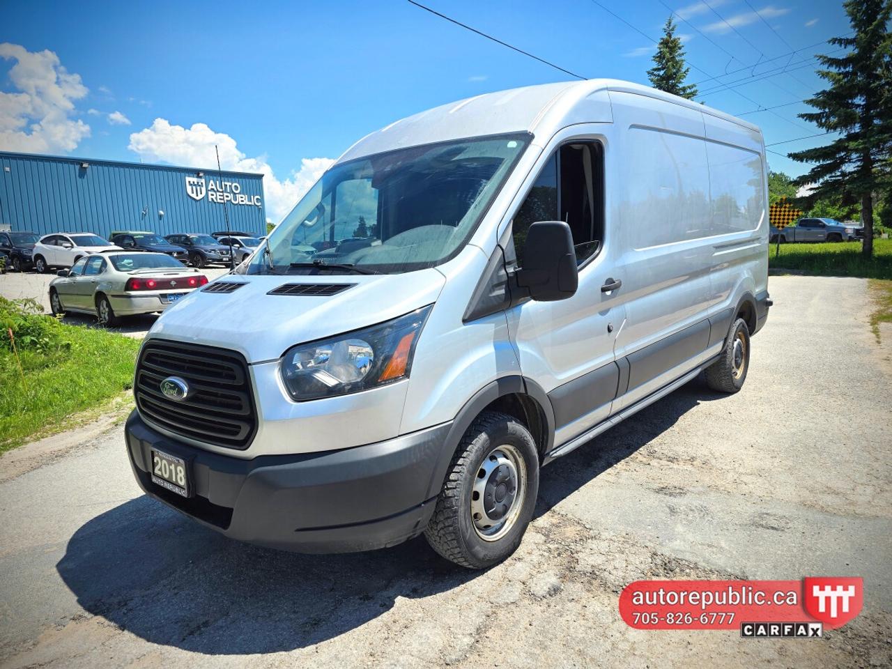 Clean Transit 250 with extended wheel base and mid roof. Low kms, only 145k kms - Carfax Verified <br/> Bulletproof powertrain combination of NONTURBO 3.7L V6 and 6 speed automatic transmission <br/> Comes safety certified with no extra charge. No admin fees or omvic fees. Same price - pay cash or finance. Only HST and licensing is extra, <br/> Has towing package <br/> <br/> <br/> Link to YouTube walkaround video: <br/> https://www.youtube.com/watch?v=ktTIENCoaDk <br/> <br/> <br/> Link to Carfax: <br/> https://vhr.carfax.ca/?id=ruV0bicZ5Pc8BnbXYqQqeiPlXOZylPED <br/> <br/> <br/> Please call 705-826-6777 for appointments <br/> www.autorepublic.ca <br/> <br/> <br/> Available extended warranty up to 48 months <br/> <br/> <br/> Financing is available <br/> <br/> <br/> Tax and Licensing extra <br/> <br/> <br/> Trade-ins are welcome! <br/> <br/> <br/> No Hidden Fees or Admin Fees! <br/> <br/> <br/> Do not hesitate to contact us with any questions. <br/> <br/> <br/> Please call us at 705/826/6777 for more details. <br/> www.autorepublic.ca <br/>