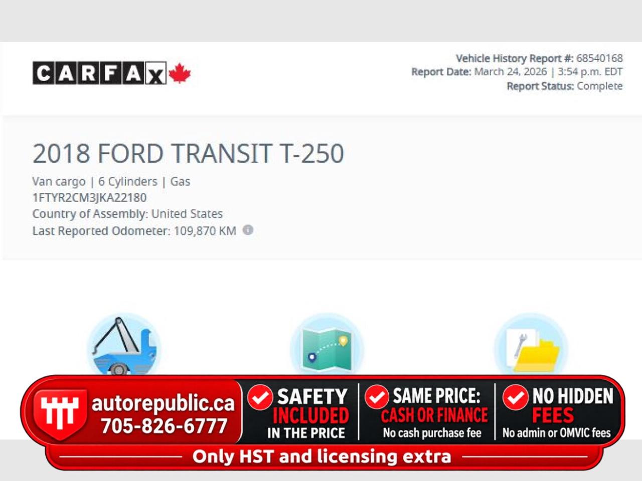2018 Ford Transit Cargo Van T-250 148" Med Rf 9000 GVWR CERTIFIED Photo