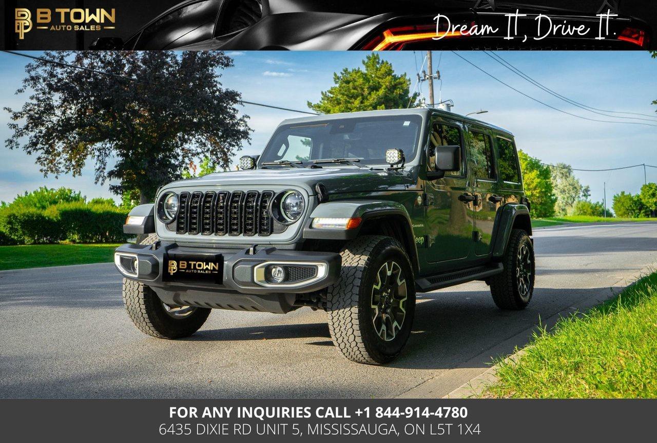<strong>2024 Jeep Wrangler Sahara 4-Door 4x4</strong>




<span>Finished in </span><span>Anvil <strong>Grey</strong></span><strong> over a Black McKinley Leather-Faced Interior, this 2024 Jeep Wrangler Sahara 4-Door 4x4</strong><span><strong> blends legendary Jeep capability with premium comfort and advanced technology</strong>. Equipped with desirable factory packages, this Wrangler is built to conquer challenging trails while providing refined comfort for everyday driving.</span>




<span>Powered by a </span><strong>3.6L Pentastar VVT V6 engine with Stop/Start, paired with an 8-Speed TorqueFlite Automatic Transmission and Jeep&rsquo;s proven Command-Trac 4x4 System</strong><span><strong>,</strong> the Wrangler Sahara delivers exceptional off-road capability, confident on-road manners, and year-round versatility.</span>




<span>Key Features & Factory Options</span>




<span>&bull; </span><span>3.6L Pentastar V6 &ndash; 285 HP</span>

<span>&bull; 8-Speed TorqueFlite Automatic Transmission</span>

<span>&bull; Command-Trac Part-Time 4WD System</span>

<span>&bull; Premium McKinley Leather-Faced Seats</span>

<span>&bull; Customer Preferred Package 24G</span>

<span>&bull; Technology Group</span>

<span>&bull; Trailer Tow & HD Electrical Group</span>

<span>&bull; Uconnect 5 NAV with 12.3-Inch Touchscreen</span>

<span>&bull; Apple CarPlay & Android Auto</span>

<span>&bull; Alpine Premium Audio System</span>

<span>&bull; Integrated Off-Road Camera</span>

<span>&bull; Adaptive Cruise Control with Stop</span>

<span>&bull; Forward Collision Warning with Active Braking</span>

<span>&bull; Blind Spot Monitoring & Rear Cross Path Detection</span>

<span>&bull; Heated Front Seats</span>

<span>&bull; Heated Steering Wheel</span>

<span>&bull; Remote Start System</span>

<span>&bull; Dual-Zone Automatic Climate Control</span>

<span>&bull; Body-Colour Freedom Top 3-Piece Modular Hardtop</span>

<span>&bull; Body-Colour Fender Flares</span>

<span>&bull; Side Steps with Diamond-Plate Surface Pattern</span>

<span>&bull; 18-Inch x 7.5-Inch Machined Grey Wheels</span>

<span>&bull; LED Headlights, Fog Lights & Daytime Running Lights</span>

<span>&bull; Remote Proximity Keyless Entry</span>







<strong>At B-Town Auto Sales, each vehicle undergoes a comprehensive inspection to ensure exceptional quality and performance. We proudly serve customers across the Greater Toronto Area and beyond, offering competitive financing, trade-ins, and nationwide shipping.</strong>




<strong>$999* FINANCING FEES APPLY.</strong>




<strong>Special Financing price: $46,888 *</strong>

<strong>Cash Price: $48,388 *</strong>




<strong>Thank you for choosing B-Town Auto Sales.</strong>
