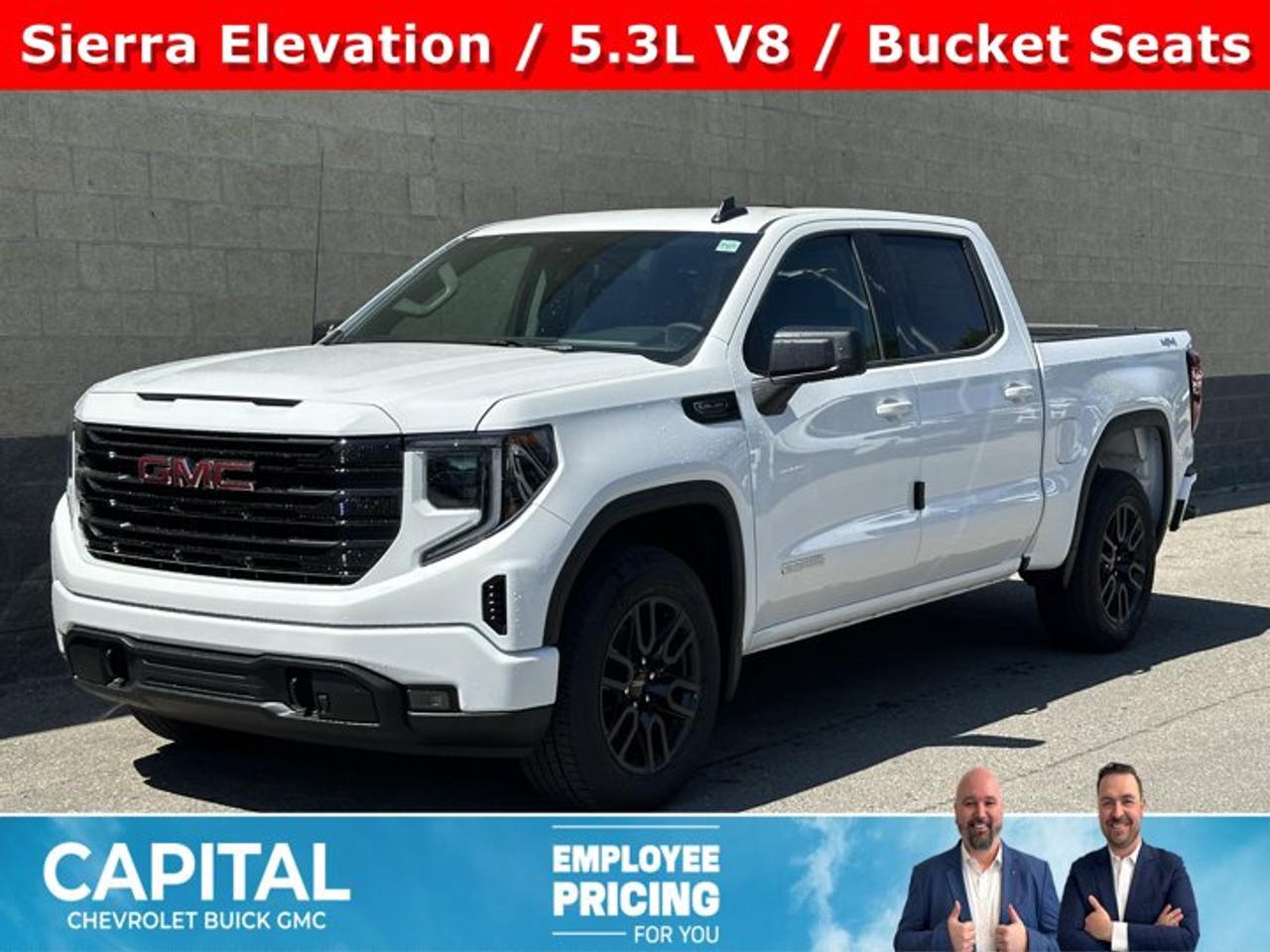 This GMC Sierra 1500 delivers a Gas V8 5.3L/325 engine powering this Automatic transmission. ENGINE, 5.3L ECOTEC3 V8 (355 hp [265 kW] @ 5600 rpm, 383 lb-ft of torque [518 Nm] @ 4100 rpm); featuring Dynamic Fuel Management, Wireless, Apple CarPlay / Wireless Android Auto, Windows, power rear, express down.* This GMC Sierra 1500 Features the Following Options *Windows, power front, drivers express up/down, Window, power front, passenger express down, Wi-Fi Hotspot capable (Terms and limitations apply. See onstar.ca or dealer for details.), Wheels, 20 x 9 (50.8 cm x 22.9 cm) 6-spoke High gloss Black painted aluminum, Wheel, 17 x 8 (43.2 cm x 20.3 cm) full-size, steel spare, USB Ports, 2, Charge/Data ports located on instrument panel, USB ports, (2) charge-only, rear, Transmission, 8-speed automatic, (Column shifter) electronically controlled with overdrive and tow/haul mode. Includes Cruise Grade Braking and Powertrain Grade Braking (Standard and only available with (L3B) 2.7L TurboMax engine.), Transfer case, single speed, electronic Autotrac with push button control (4WD models only), Trailer brake controller, integrated.* Stop By Today *A short visit to Capital Chevrolet Buick GMC Inc. located at 13103 Lake Fraser Drive SE, Calgary, AB T2J 3H5 can get you a reliable Sierra 1500 today!