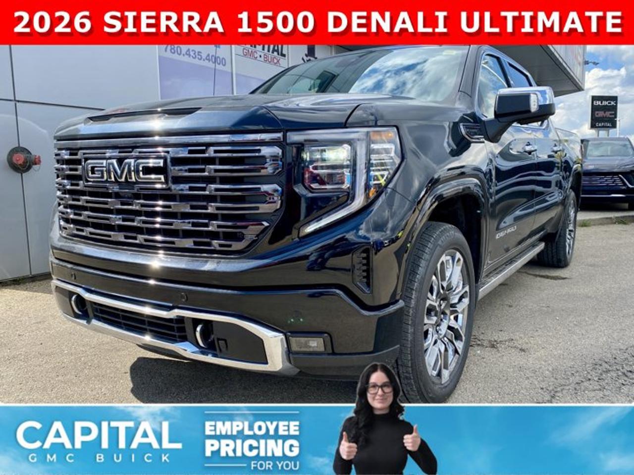 CHECK OUT THIS 2026 Limited Production DENALI ULTIMATE Sierra 1500 with the DURAMAX DIESEL ENGINE... Equipped with 16-way power front seats including MASSAGE feature, Body Color Arch Moldings, Handsfree Super Cruise, Bose Premium Stereo, the EXCLUSIVE Luxury Alpine Umber Interior, 22 Aluminum, Midnight with Chrome Inserts wheels, power-retractable assist steps with perimeter lighting, Power sunroof, Advanced Technology package, adaptive cruise, rear camera mirror, heads-up display, VADER CHROME and much much more!Ask for the Internet Department for more information or book your test drive today!AMVIC Licensed Dealer - Licence Number B1044900