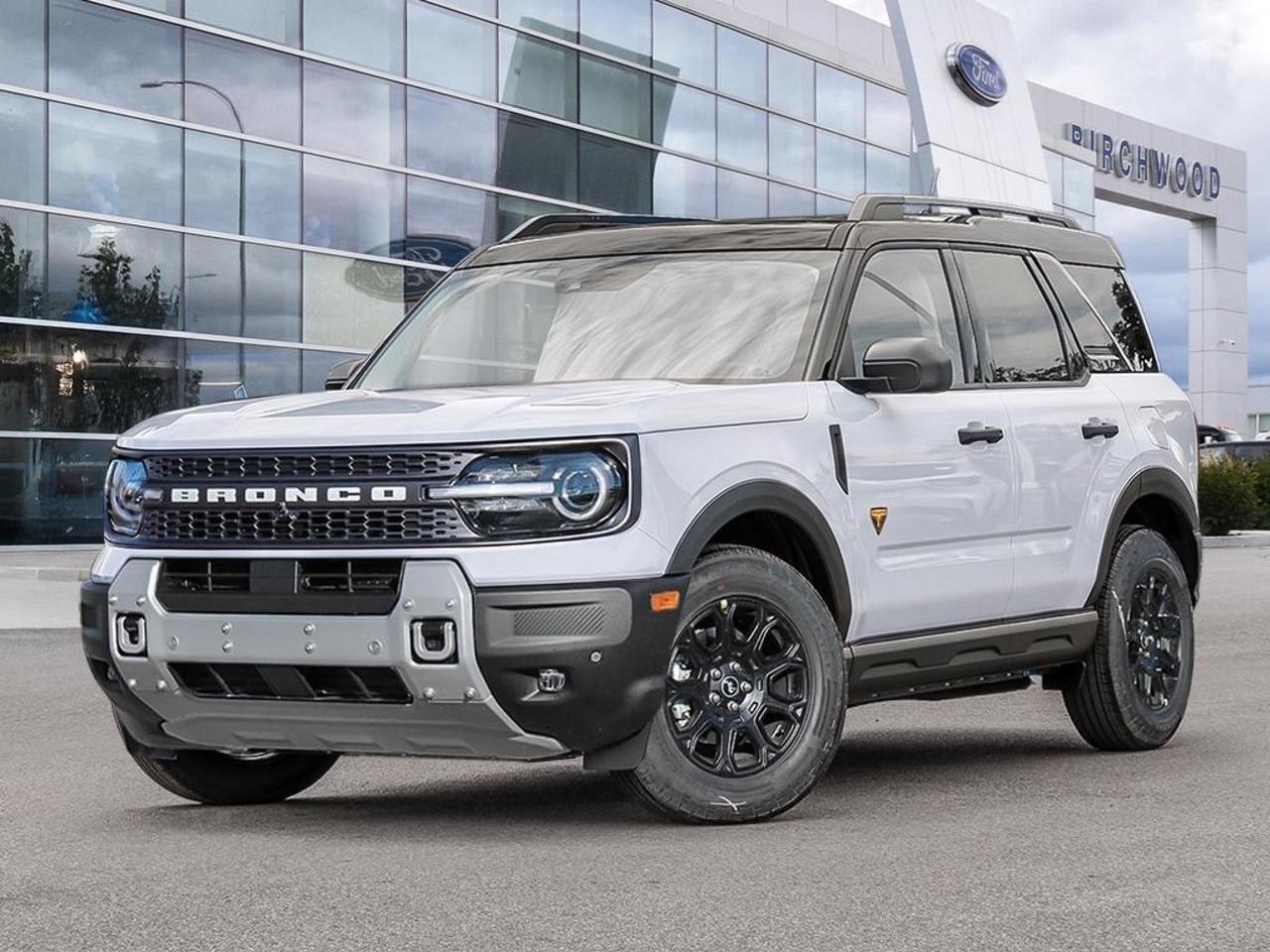 The 2026 Ford Bronco Sport Badlands is the trim built for those who actually use their SUV beyond the pavement. With Badlands-exclusive 4WD capability, a robust 2.0L turbocharged engine, and a suite of advanced driver-assist technology, this white Badlands edition is ready to go further  on your terms.

- 2.0L 4-cylinder engine with full-time and part-time 4WD for genuine off-road confidence
- Badlands-grade 4-wheel disc brakes with Hill Descent Control and Hill Hold  essential for serious terrain
- Adaptive Cruise Control with Stop-and-Go for relaxed highway and city driving
- BLIS Blind Spot Information System, Lane Centering, and Evasion Assist for confident everyday driving
- Aerial View Camera System plus Front and Rear Parking Sensors for tight spots on and off the trail
- ActiveX Leatherette rear seating with 60/40 fold for flexible hauling of gear or passengers
- Class II towing with Trailer Sway Control  ready to bring the toys along
- Flip-up rear window, full-size spare mounted under cargo, and LED projector headlamps round out a highly capable package

With only 26 km on the odometer, this Bronco Sport Badlands is essentially untouched and ready for its first adventure. Visit us at Birchwood Ford to book a test drive, ask our team any questions, or get started on your purchase online at birchwoodford.ca  however you prefer to move forward, were here to make it straightforward.
Birchwood Ford is your choice for New Ford vehicles in Winnipeg. 

At Birchwood Ford, we hold ourselves to the highest standard. Our number one focus is customer satisfaction which has awarded us the Ford of Canadas Presidents Award for 5 consecutive years. This honour is presented to Ford dealers that have proven outstanding results in Sales and Customer Service Excellence.

Are you a newcomer to Canada, recent graduate, first time car buyer or physically challenged? Ask us about our exclusive rebates and how they may apply to you.
 
Interested in seeing/hearing more? Book a test drive or give us a call at (204) 661-9555 and we can help you with whatever you need!

Dealer permit #4454
Dealer permit #4454
