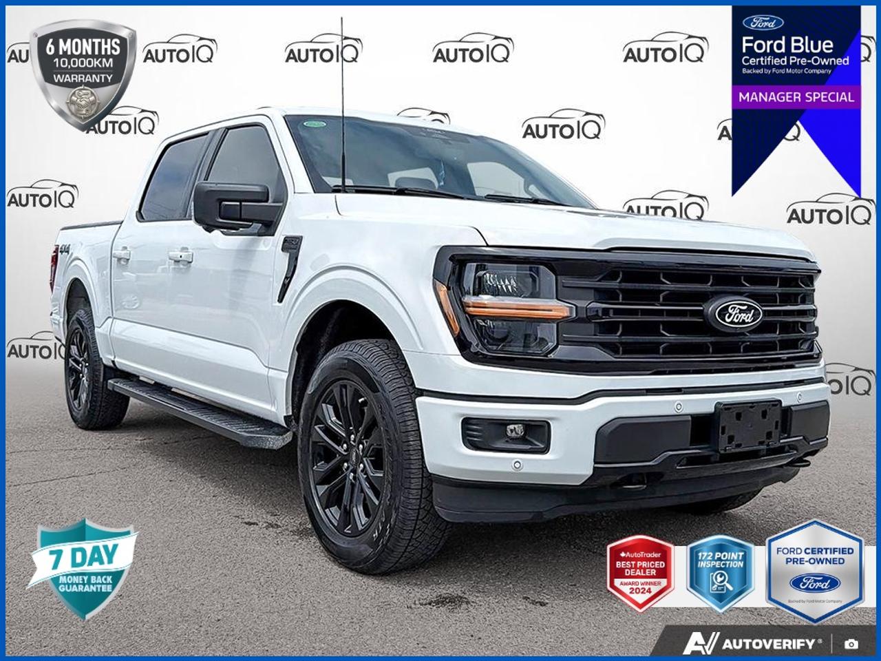 $13,485 IN OEM OPTIONS!! ACCIDENT FREE, BOUGHT HERE, NON-SMOKER, ONE OWNER, REMOTE START, FORDPASS APP CONNECT, LOW KM, 172-POINT INSPECTION, OEM CPO CERTIFIED!, NAV, ADAPTIVE CRUISE, 360 CAM, CARPLAY/ANDROID AUTO, HEATED SEATS, HEATED STEERING, B&O SOUND, 4WD, 360 Degree Camera! <b>OEM OPTIONS: </b>BLK ACTIVEX TRIMMED 40/CONSOLE/40 FRONT SEAT ,  303A HIGH ,  ENG 2.7L V6 ECO ,  ELECTRONIC 10-SPEED A/T ,  3.55 AXLE RATIO ,  WHLS 20 GLOSS BLK PAINT ALUMINUM ,  TIRES 275/60R20 BSW A/T ,  XLT BLK PK PLUS ,  MOBILE OFFICE PK ,  BED UTILITY PK<br><br><b>PEACE OF MIND:</b> Factory Comprehensive & Powertrain Warranty!<br>- Balance of factory coverage.<br>- <b>OEM EXPERTISE:</b> As a Franchise Dealer, we have exclusive access to this vehicles full factory warranty & repair history.<br>- LOW MILEAGE: Gently driven.<br>- Eligible for Ext. Warranty.<br><br><b>PERFORMANCE & CAPABILITY: </b>Elevate your drive with this MANUFACTURER-CERTIFIED <b>2025 Ford F-150 XLT</b> finished in Oxford White with a Black, Activex Trimmed 40/Console/40 Front Seat interior, creating a sharp, classic, and high-contrast appeal. As a powerful Pickup Truck, this SuperCrew configuration provides spacious seating and versatile capability. Full configuration: XLT 4WD SuperCrew 5.5 feet Box. Powered by a responsive <b>2.7L 6cyl</b> engine paired with a smooth <b>10 Speed Automatic</b> and a confident <b>4x4</b> system.<br><br><b>THE PREMIUM STANDARD: </b>This <strong>OEM CERTIFIED PRE-OWNED</strong> vehicle delivers over <strong>$3,000</strong> in exclusive benefits and premium preparation:<br>- 172-Point Factory Inspection<br>- 6-Month / 10,000 KM PremiumCARE Warranty (1,000+ Items) <strong>in addition to any remaining factory coverage</strong><br>- Exclusive Reduced Finance Rates (OAC)<br>- 24-Hour Roadside Assistance & Rental Reimbursement<br>- Fresh Oil, Filter & New Wiper Blades<br>- 10,000 FordPass Rewards Points & a Full Tank of Fuel<br><br><b>MARKET VALUE: </b><br> - <b>Priced Below 303A Market:</b> Offered at <b>$4,473</b> below the average market price.<br> - <b>Freshly Repriced:</b> Recently reduced by <b>$301</b>.<br> - <b>Low Mileage Find:</b> A recent model year with exceptionally low mileage.<br><br><b>VEHICLE HISTORY: </b><br> - <b>Dealer Serviced:</b> Inspected and serviced by our technicians.<br> - <b>CARFAX Verified:</b> One Owner, No Accidents Reported, Low Kilometers.<br><br><b>PROFILE & PEDIGREE: </b><br> - <b>Equipped with the Equipment Group 303A High Package:</b> This vehicle includes a desirable bundle of factory options.<br> - <b>Service History:</b> Ask our team to review available service records with you.<br> - <b>Critically Acclaimed Model:</b> Often highlighted in reviews for its safety and performance.<br> - <b>Shop with Confidence:</b> Over <b>32</b> high-resolution photos are online for you to view every detail.<br><br><b>MODEL REVIEWS: </b>North Americas best-selling truck, renowned for its capability, innovation, and wide range of configurations. Equipped with a true <b>4x4 system</b>, this vehicle is ready for serious adventure, offering superior off-road capability.<br>Powered by a robust <b>2.7L 6cyl</b>, offering confident acceleration and capability. Its modern <b>10-Speed Automatic</b> transmission is engineered to handle significant power, ensuring you are always in the right gear for responsive acceleration and smooth cruising.<br><br><b>EQUIPMENT: </b><br><b>Safety & Driver Assistance:</b> TRACTION CONTROL, ABS BRAKES, BRAKE ASSIST, DUAL FRONT IMPACT AIRBAGS, DUAL FRONT SIDE IMPACT AIRBAGS, IGNITION DISABLE<br><b>Comfort & Convenience:</b> POWER WINDOWS, POWER STEERING, 1-TOUCH DOWN, 1-TOUCH UP, DRIVER DOOR BIN, DRIVER VANITY MIRROR<br><b>Technology & Entertainment:</b> TACHOMETER, COMPASS, OUTSIDE TEMPERATURE DISPLAY, CONNECTED NAVIGATION, SYNC 4 W/ENHANCED VOICE RECOGNITION, NAV<br><br><p> </p>

<h4>MANAGER SPECIAL FORD BLUE CERTIFIED PRE-OWNED</h4>

<p><strong>Special Financing Available:</strong> Take advantage of exclusive low finance rates OAC*, significantly lower than standard pre-owned rates!</p>

<p>Backed by the stringent Ford Blue Advantage standards, which include a thorough inspection and reconditioning process by factory-trained technicians. Plus, this vehicle includes our exclusive <strong>AutoIQ Platinum Standard</strong></p>

<p>
<strong>Ford Blue Certified Benefits include:</strong><br>
- 172-Point inspection by Ford factory-trained technicians<br>
- 6-month / 10,000-kilometre* Extended Service Plan **<br>
- 10,000 Ford Rewards Points (Can be used toward scheduled maintenance visits or other rewards**)<br>
- 24-hour Roadside Assistance<br>
- Complimentary CARFAX Vehicle History Report<br>
- Complimentary full tank of fuel
</p>

<p>
<strong>AutoIQ Platinum Standard:</strong><br>
- 36-point Provincial Safety Inspection<br>
- Warranty: 90-days or 5,000 KM on inspected mechanical items, factory extended options eligible for warranty up to 200,000 KM<br>
- 3X Provincial safety standard for tire tread depth<br>
- 3X Provincial safety standard for brake pad thickness<br>
- 7 Day Money Back Guarantee***<br>
- Market Value Report provided<br>
- Guaranteed 2 keys/key fobs and door code (if equipped)<br>
- Equipped vehicles include a complimentary 3 month Sirius satellite radio subscription!<br>
- Complimentary full interior detailing and carpet shampoo<br>
- Paintless dent repair and/or touch-ups for applicable body panels<br>
- Vehicle scanned for open recall notifications from manufacturer
</p>

<p>SPECIAL NOTE: This vehicle is reserved for AutoIQs retail customers only. Please, no dealer calls. Errors & omissions excepted.</p>

<p>
As-traded, specialty or high-performance vehicles are excluded from the 7-Day Money Back Guarantee Program (including, but not limited to Ford Shelby, Ford Mustang GT, Ford Raptor, Chevrolet Corvette, Camaro 2SS, Camaro ZL1, V-Series Cadillac, Dodge/Jeep SRT, Hyundai N Line, all electric models)
</p>